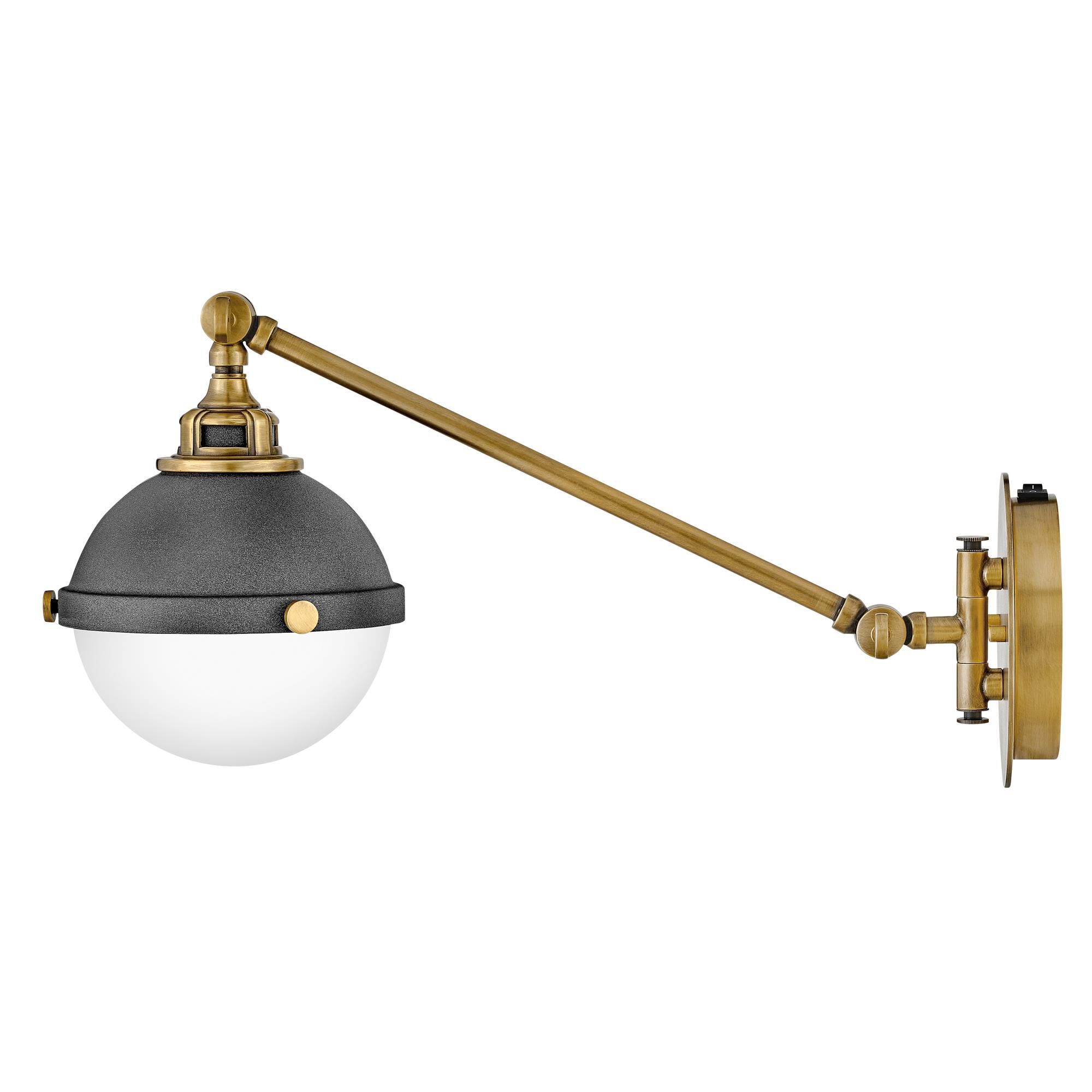 Shown in Aged Zinc finish and Etched Opal glass and Heritage Brass accent