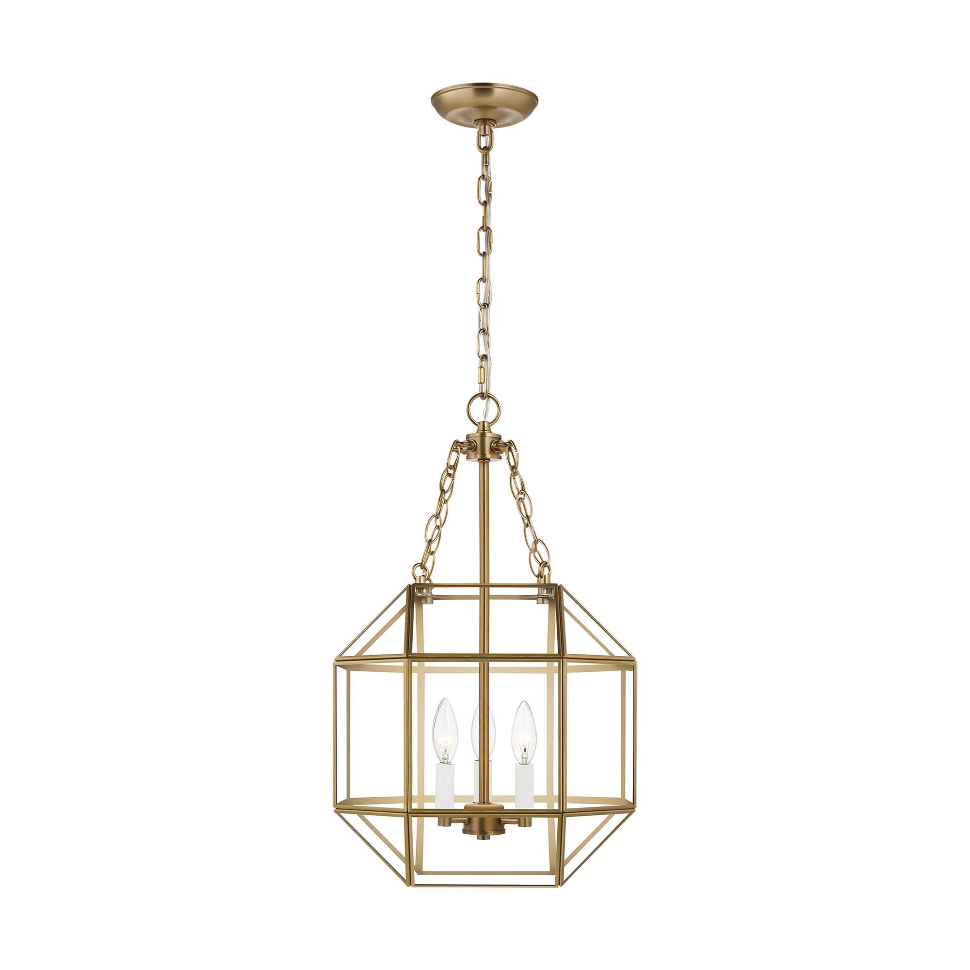 Shown in Satin Brass finish and Clear glass and Clear Glass Panels shade