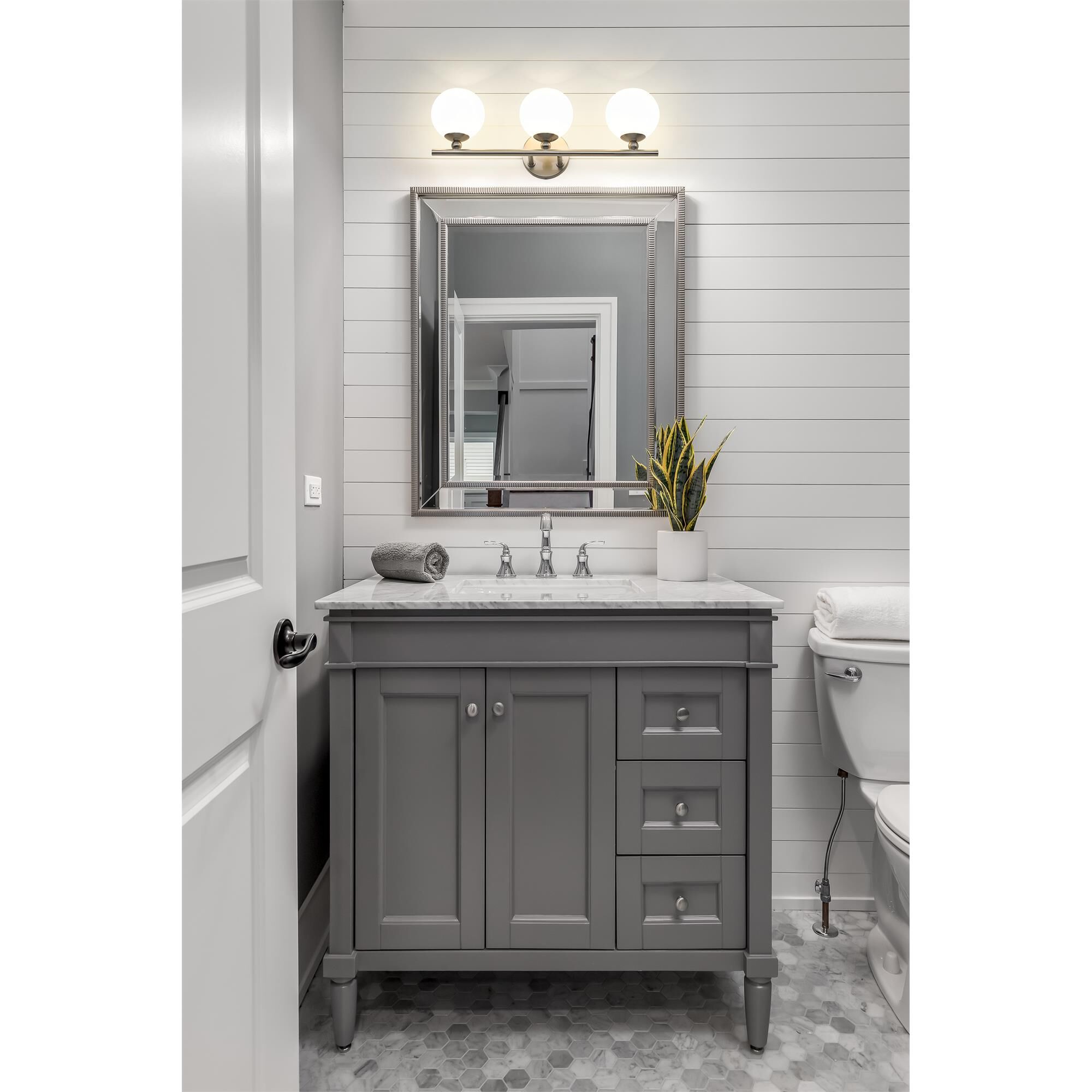 Shown in Brushed Nickel finish and Opal Etched glass