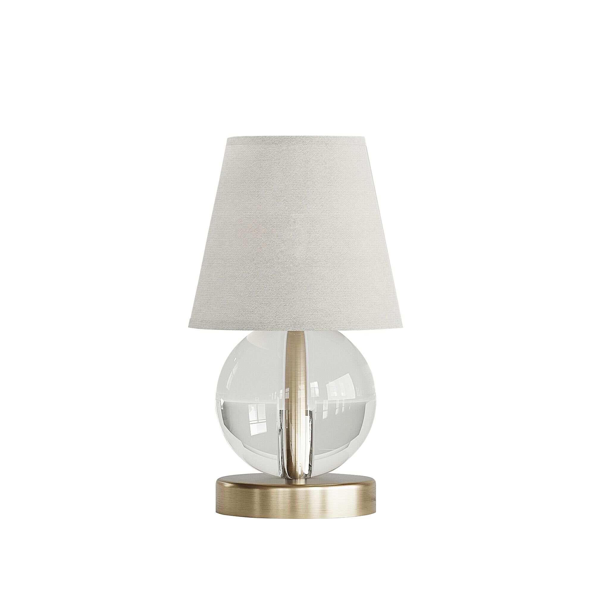 Shown in Brass finish and White Linen Shade shade
