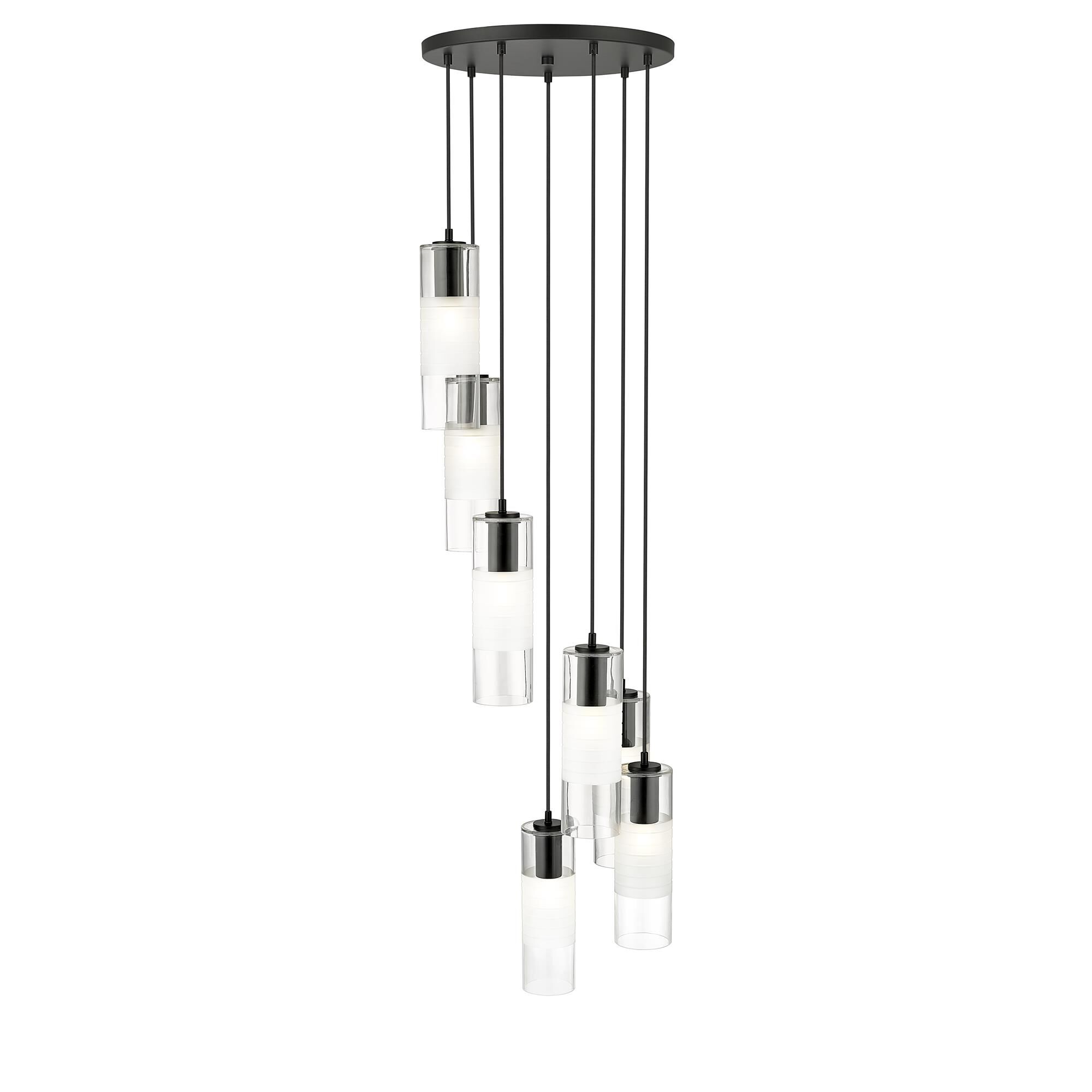Shown in Matte Black finish and Clear+frosted glass and Clear+frosted shade