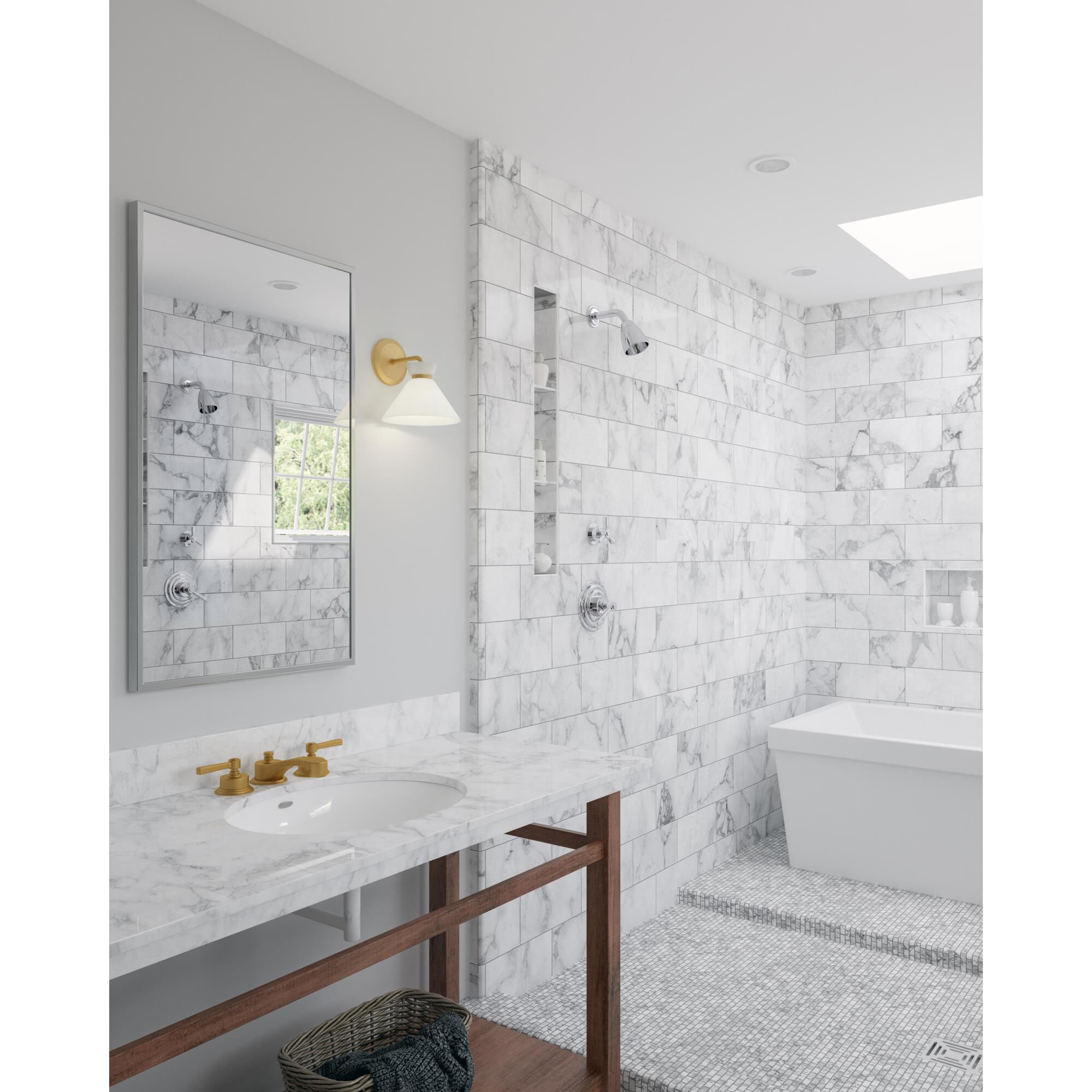 Shown in Brushed Gold finish and Glossy Opal glass