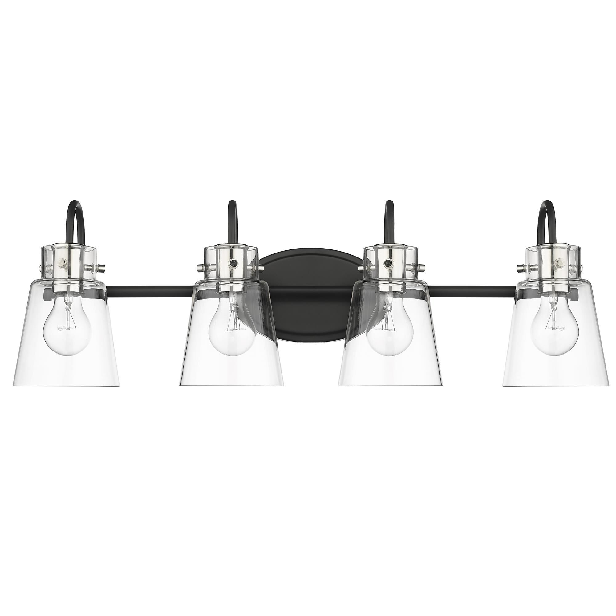 Shown in Matte Black And Polished Nickel finish and Clear Glass shade