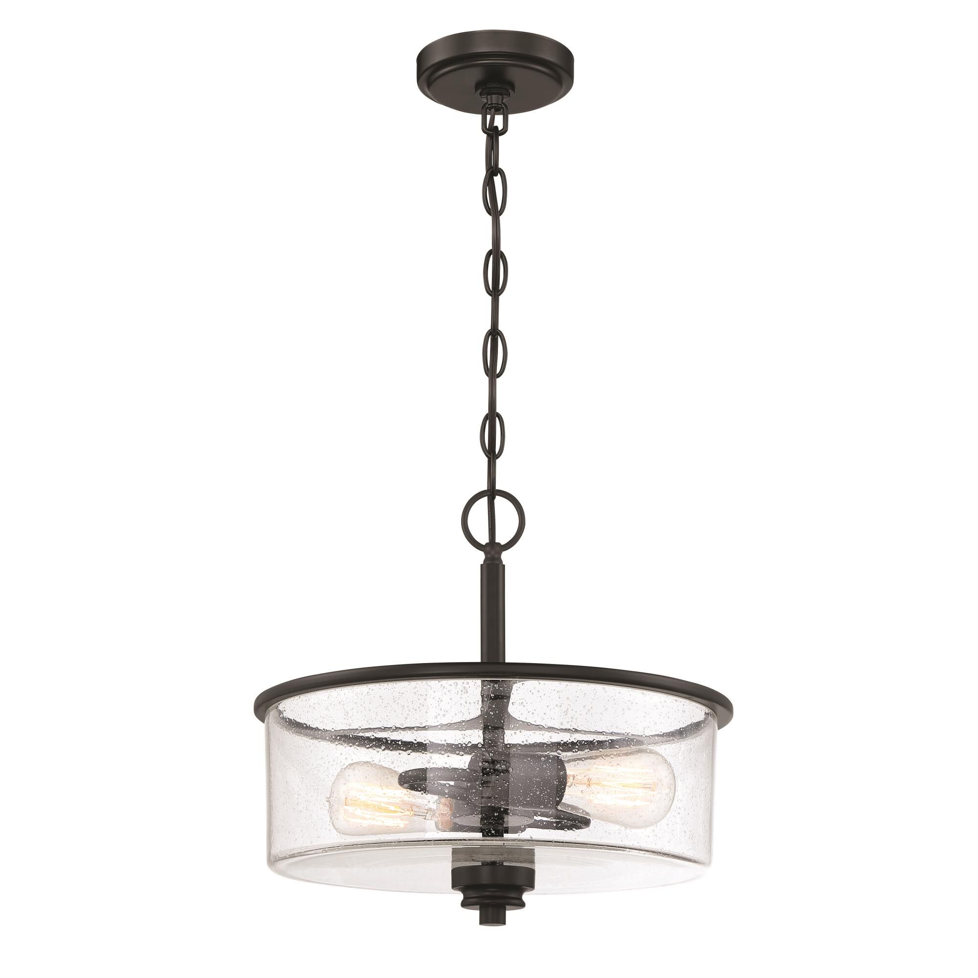 Shown in Flat Black finish and Clear Seeded glass and Glass shade