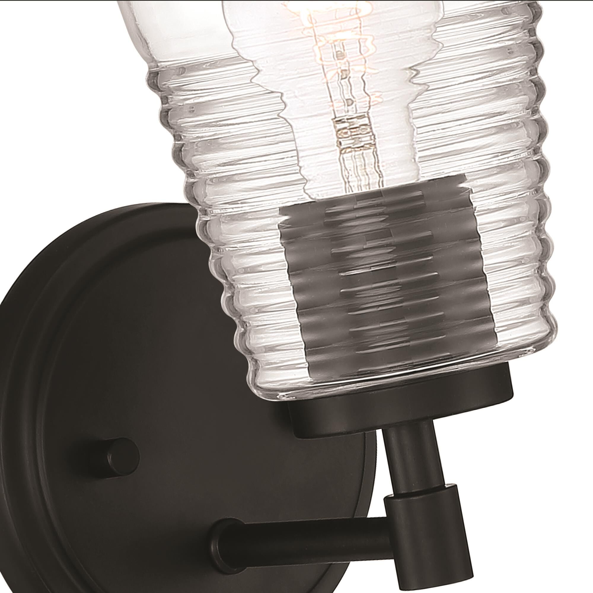 Shown in Matte Black finish and Clear Blown Ripple glass