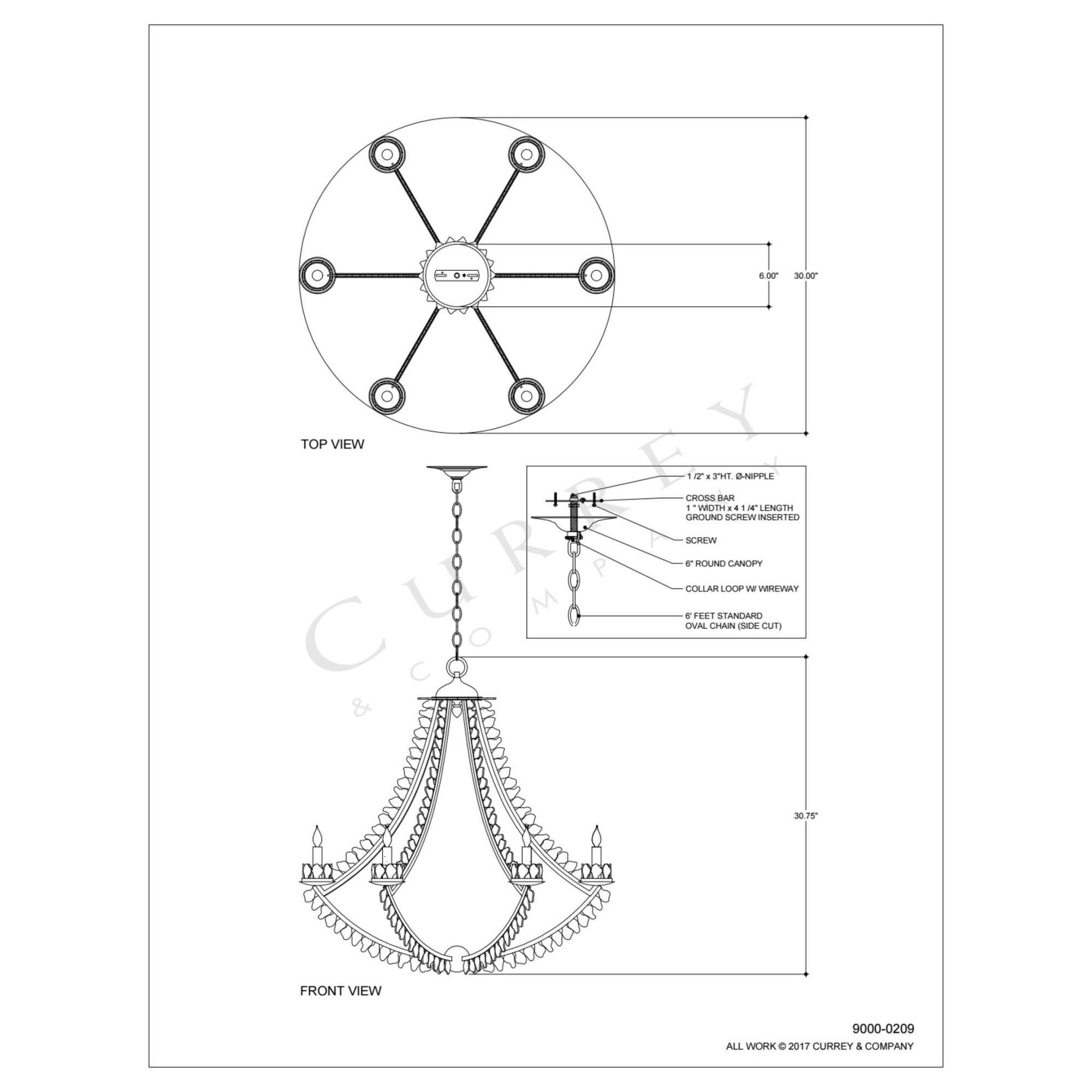 Saltwater 30 Inch 6 Light Chandelier by Currey and Company