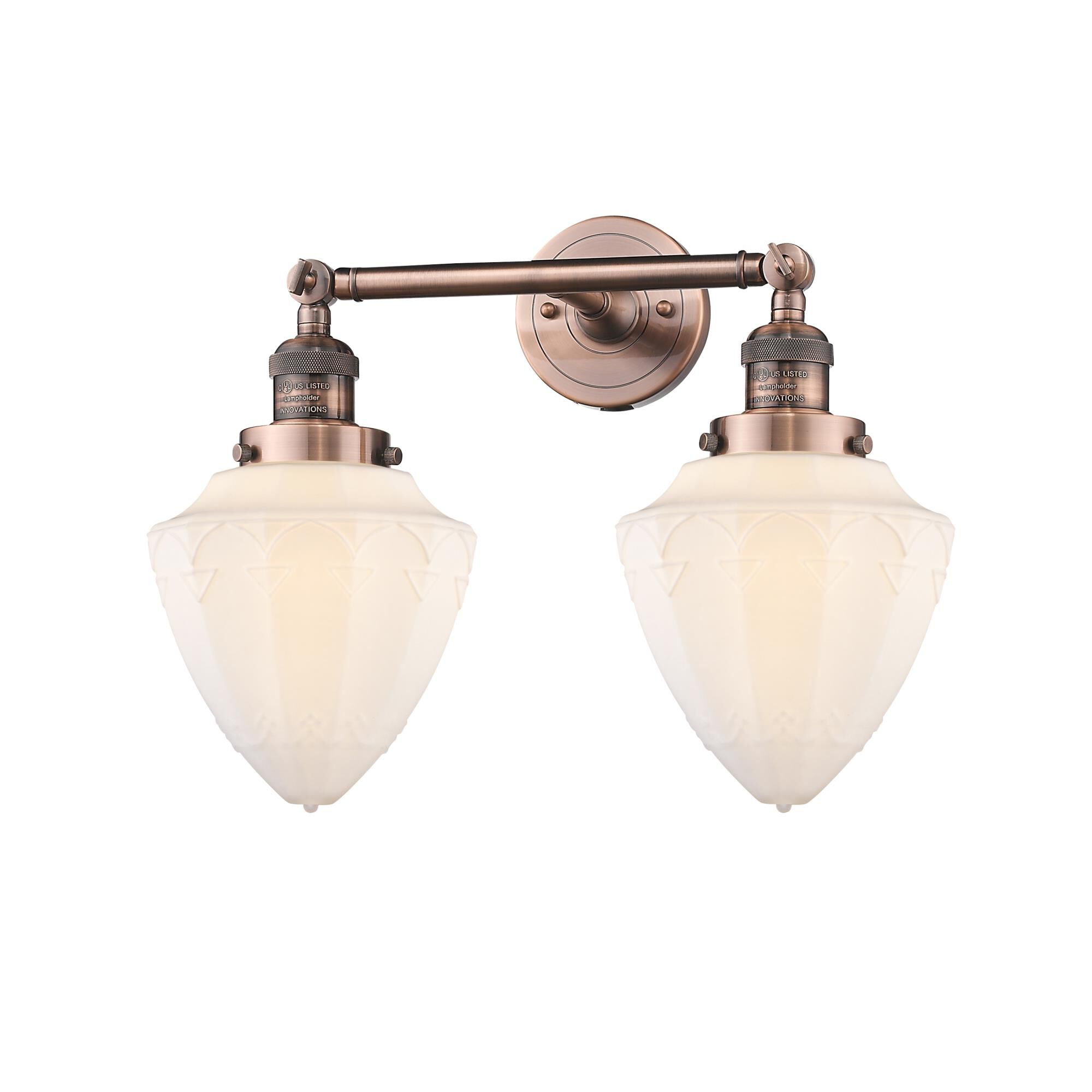 Shown in Antique Copper finish and Matte White Cased Small Bullet glass
