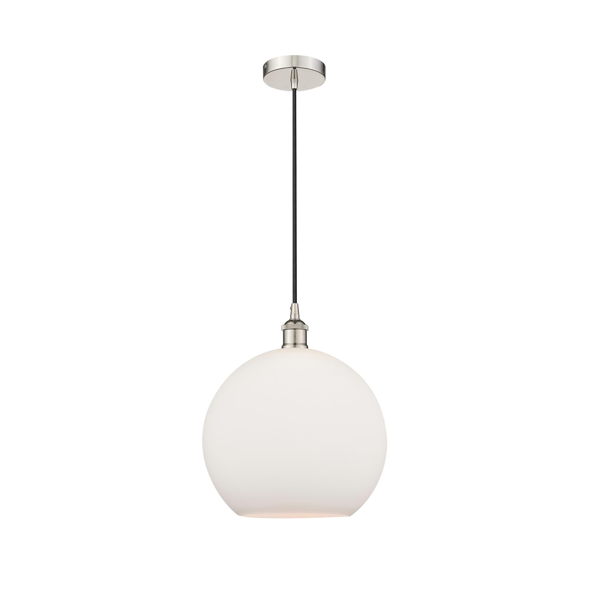 Shown in Polished Nickel finish and Cased Matte White glass
