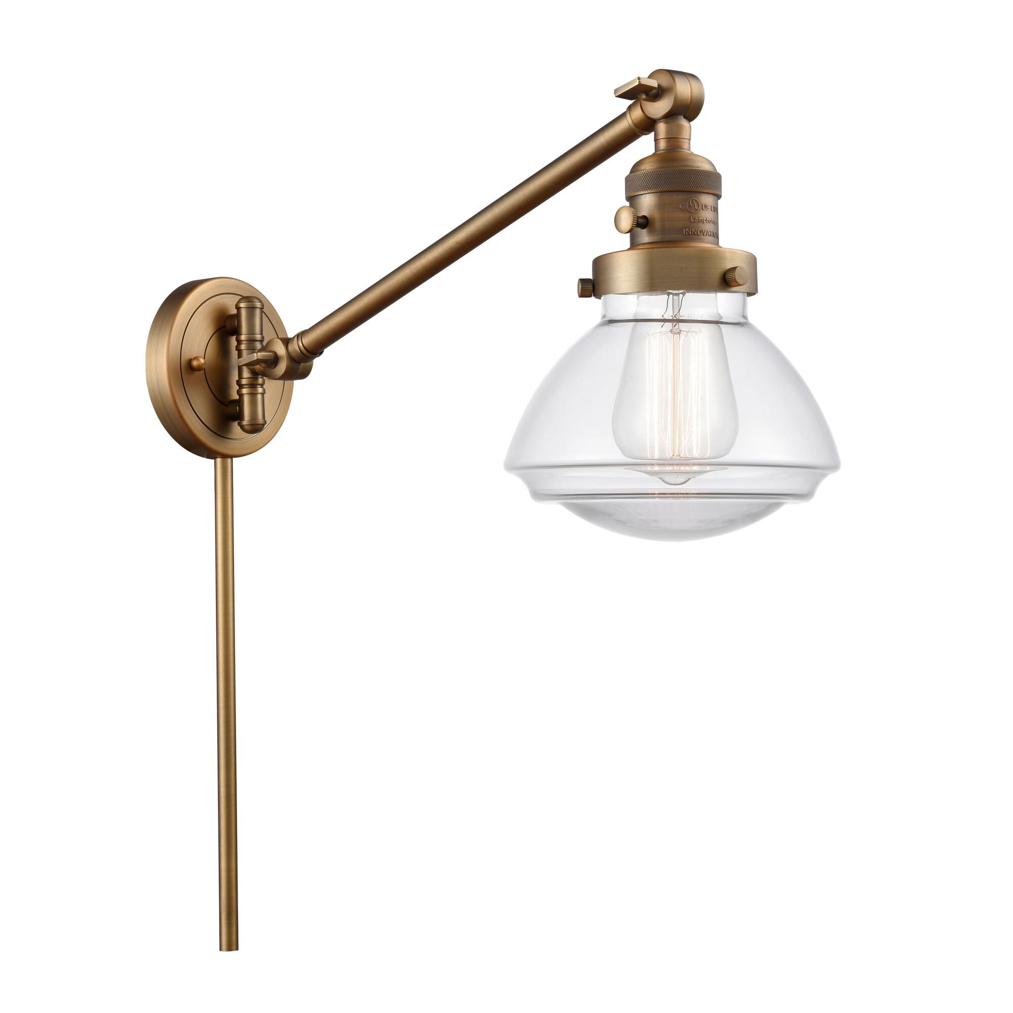 Shown in Brushed Brass finish and Bell glass and Glass shade