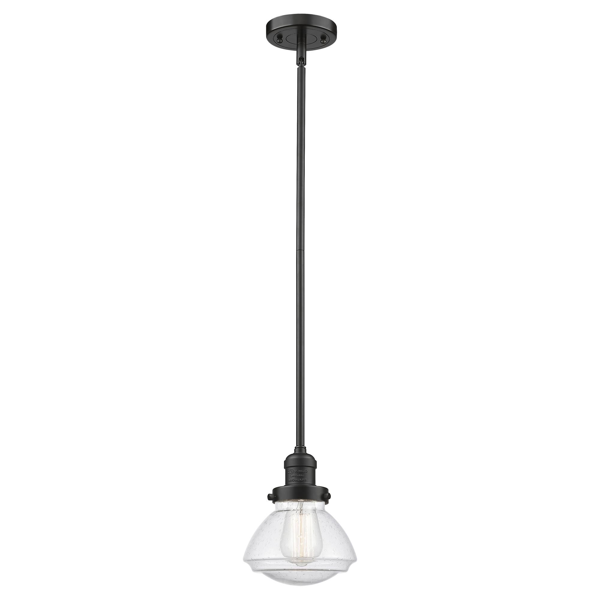 Shown in Oil Rubbed Bronze finish and Seeded Seedy Olean glass and Bulb Tint - Clear accent