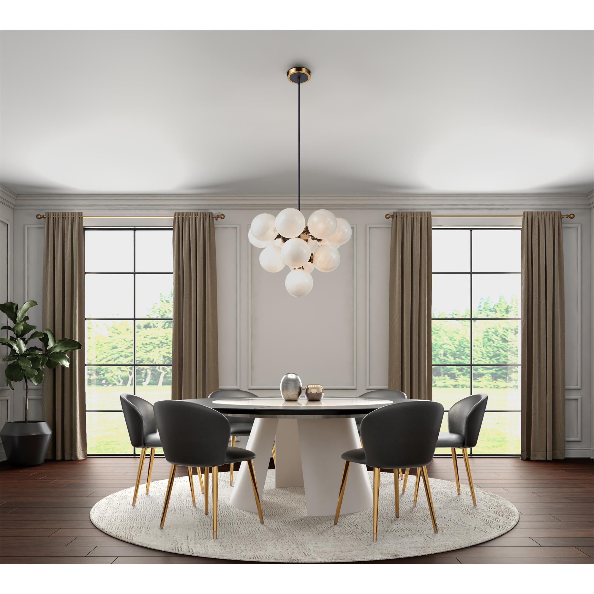 Shown in Black and Brushed Brass finish and Marble glass