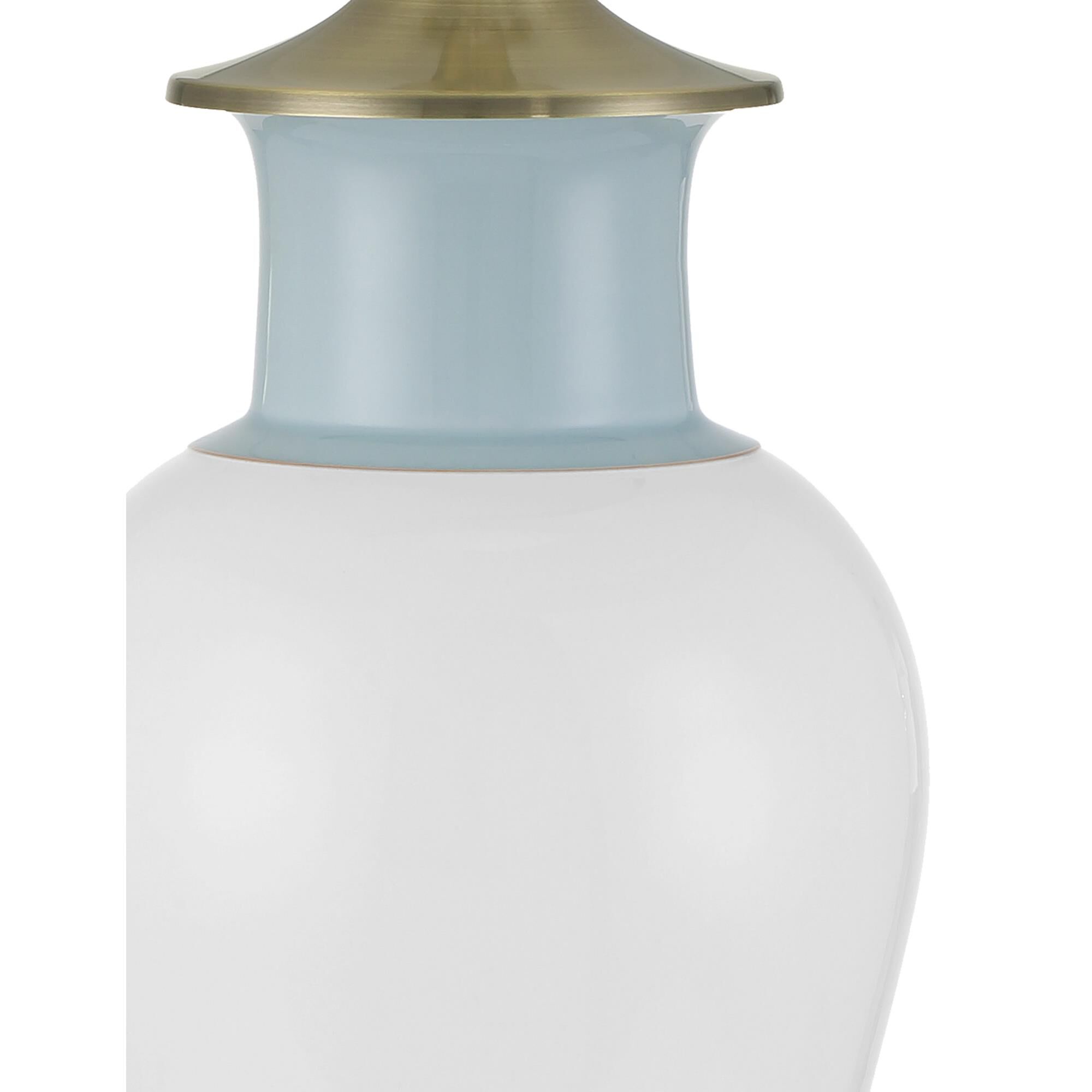 Shown in White and Light Blue finish and Off-White Polyester/Double Fold/Celadon shade