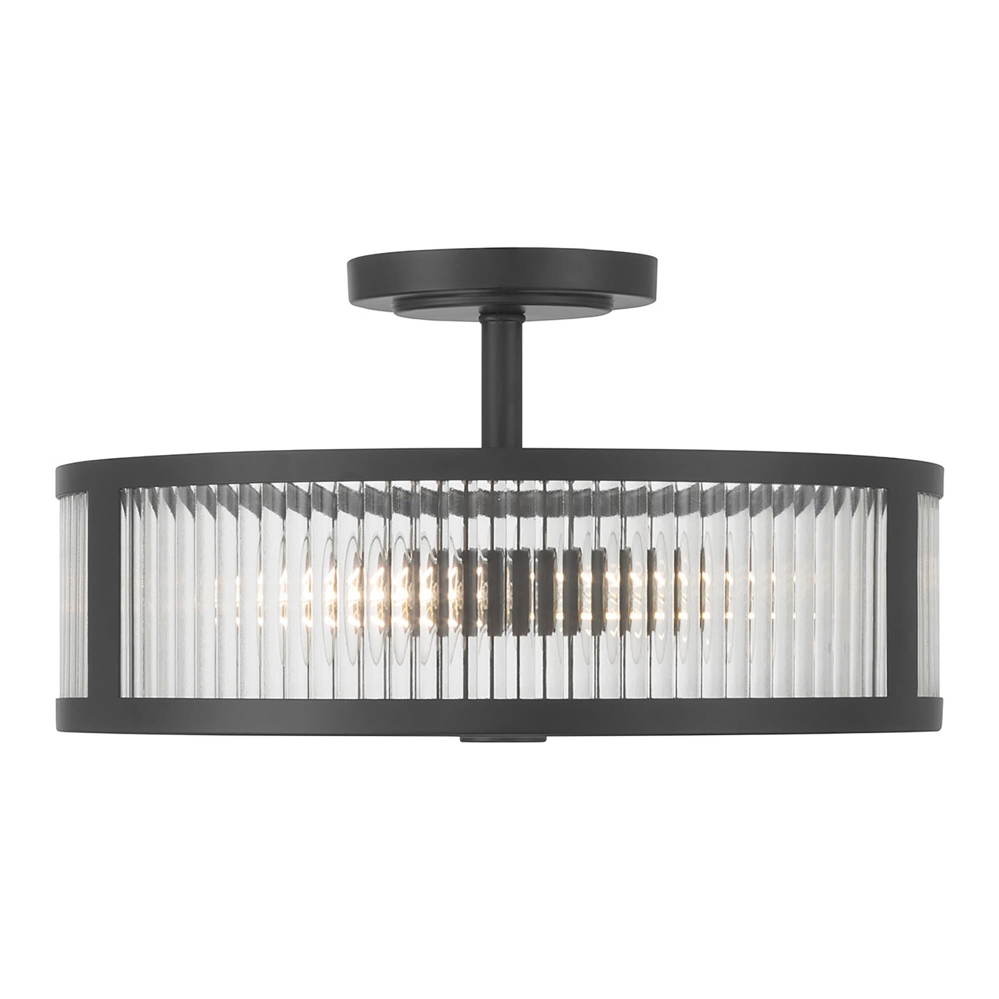 Shown in Matte Black finish and Clear Ribbed glass