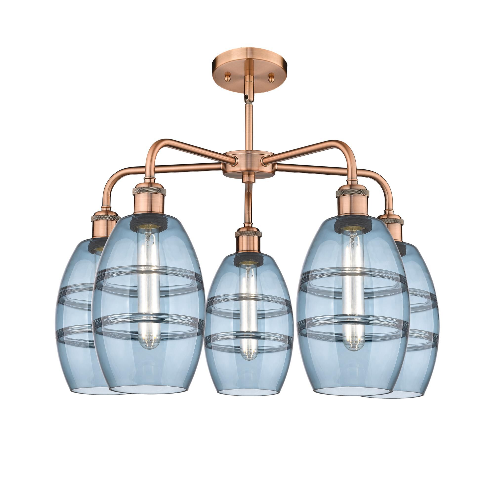 Shown in Antique Copper finish and Princess Blue glass