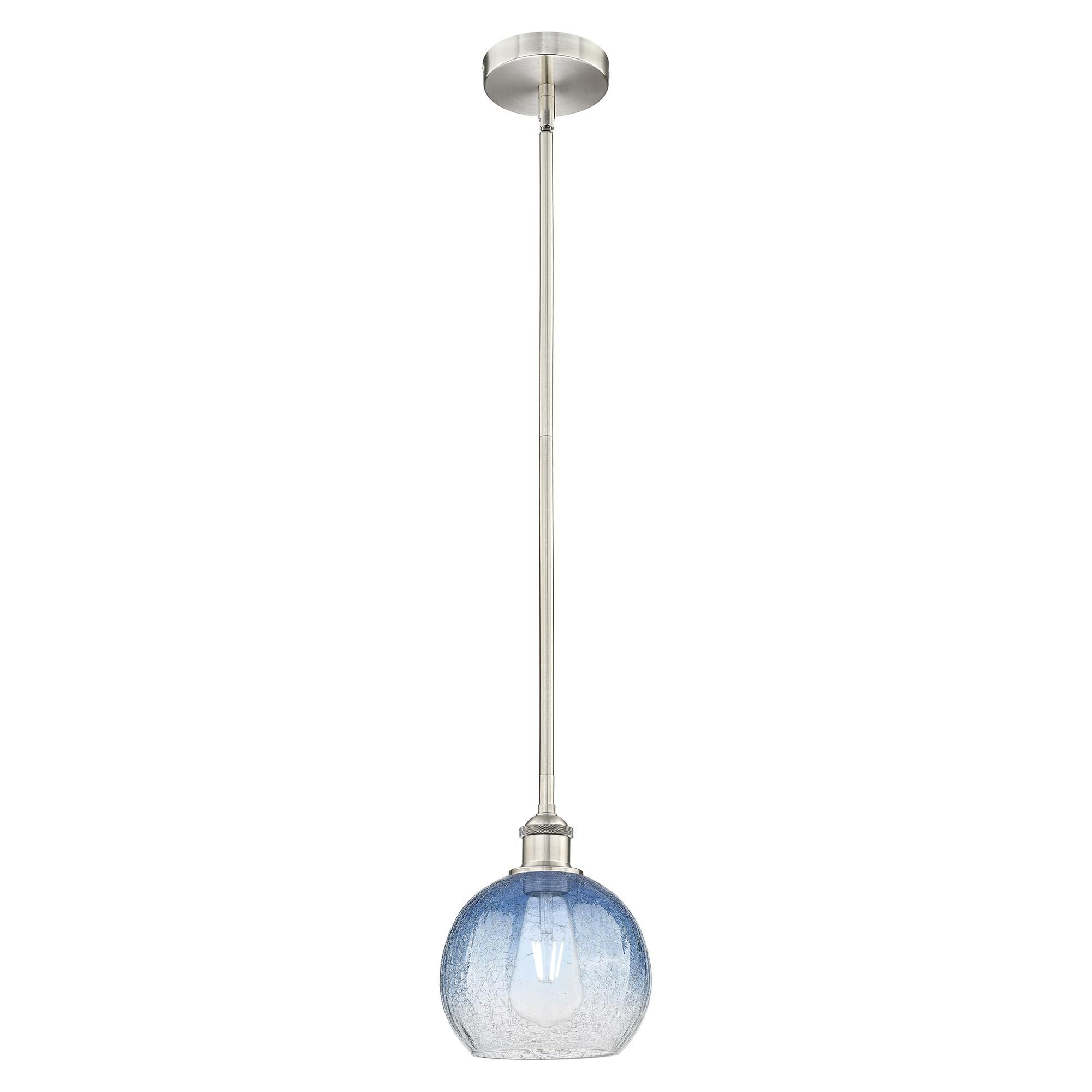 Shown in Brushed Satin Nickel finish and Sapphire Blue glass