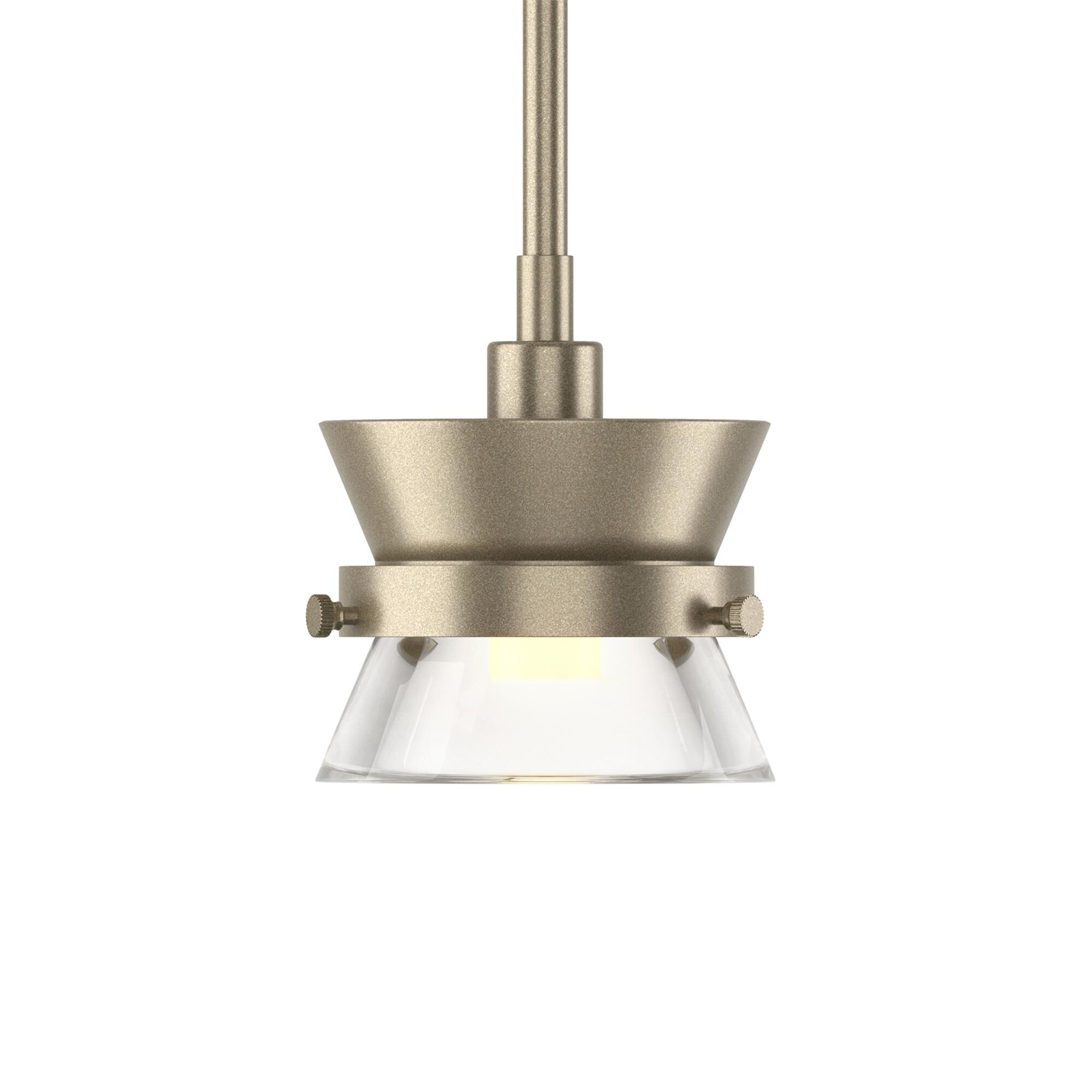 Shown in Soft Gold finish and Clear glass