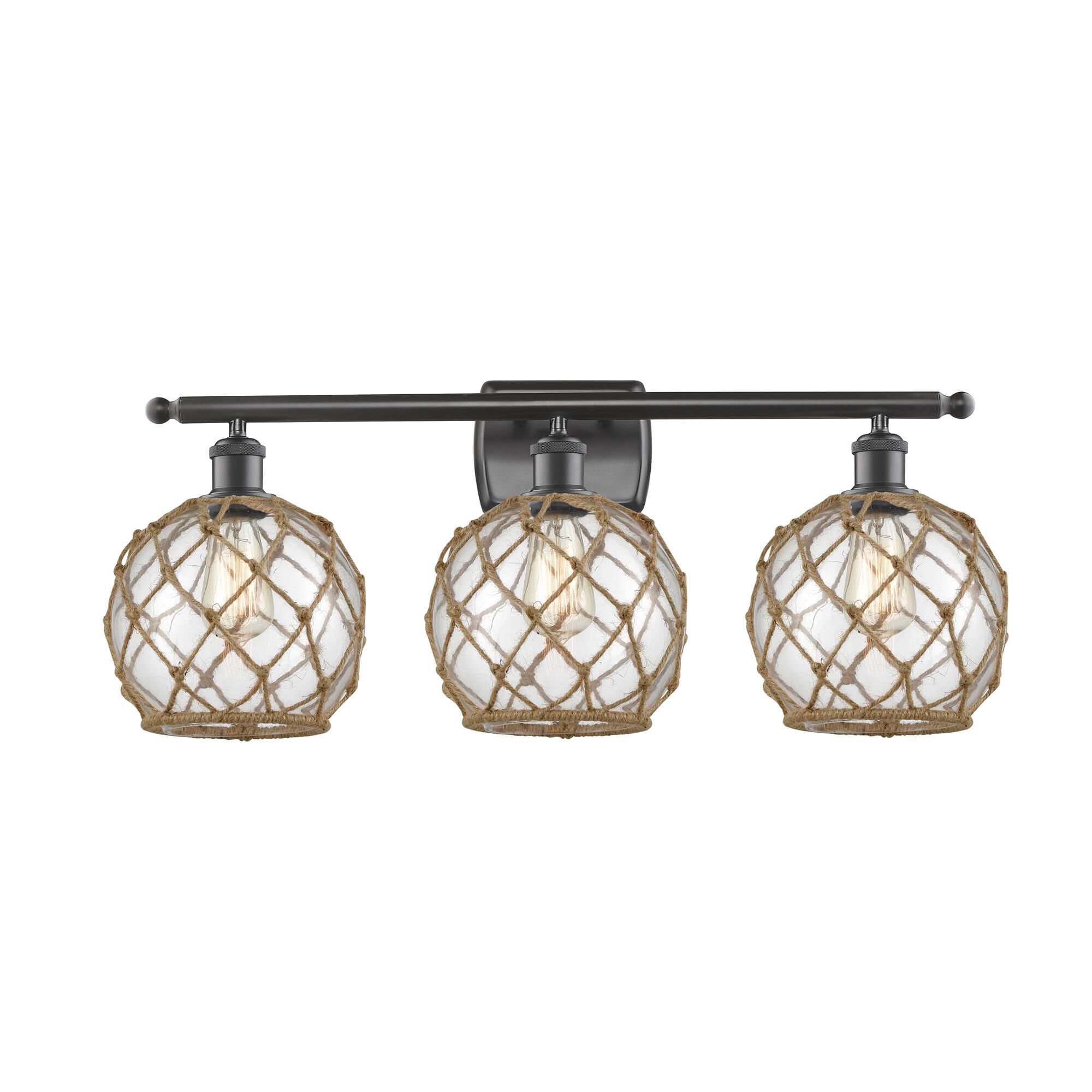 Shown in Oil Rubbed Bronze finish and Clear With Black Rope glass