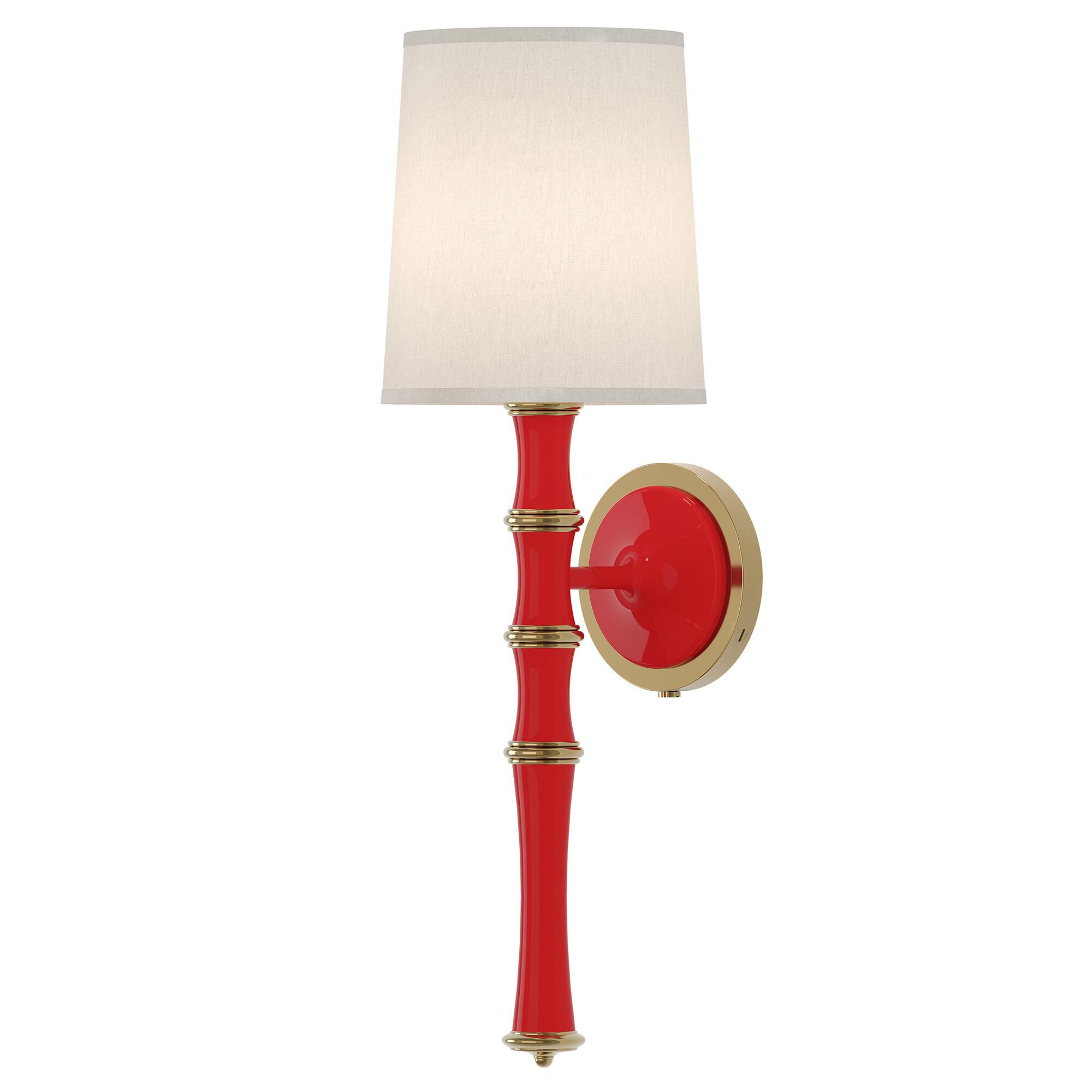 Shown in Ruby Red finish and Fondine shade and Modern Brass accent