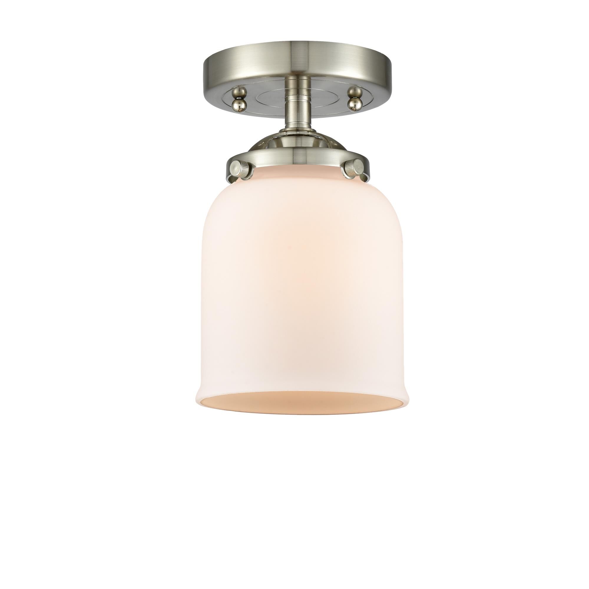 Shown in Brushed Satin Nickel finish and Matte White Cased glass