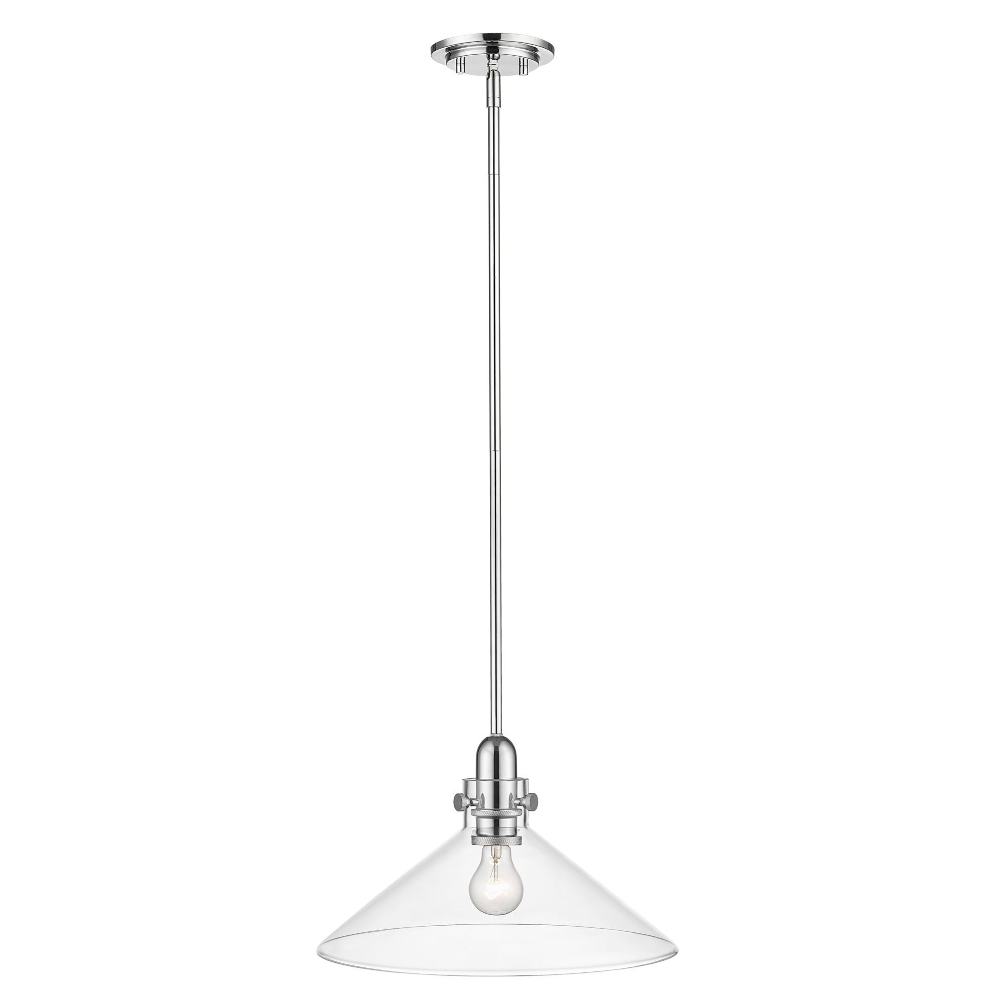Shown in Polished Nickel finish and Clear Glass shade