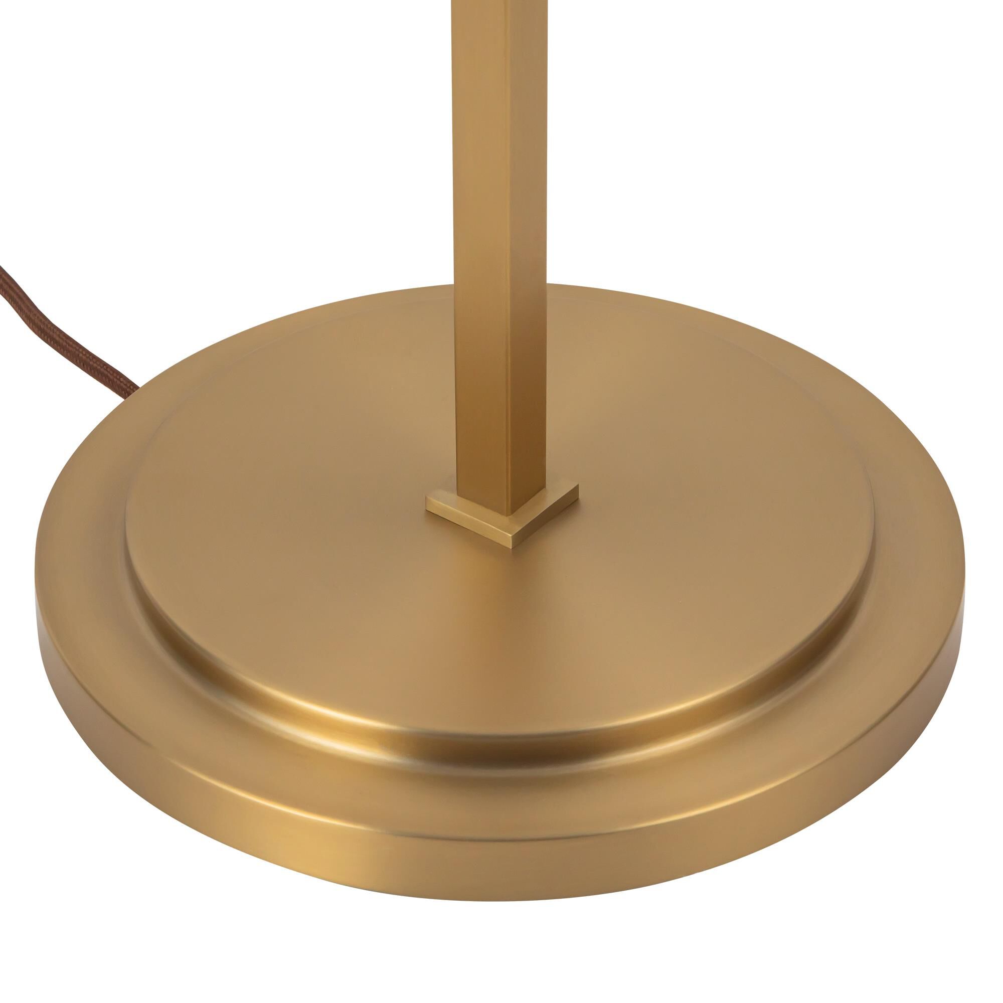 Shown in Brushed Gold finish and White Linen shade