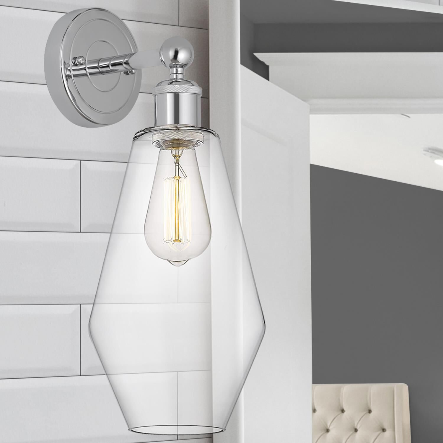 Shown in Polished Chrome  finish and Clear glass