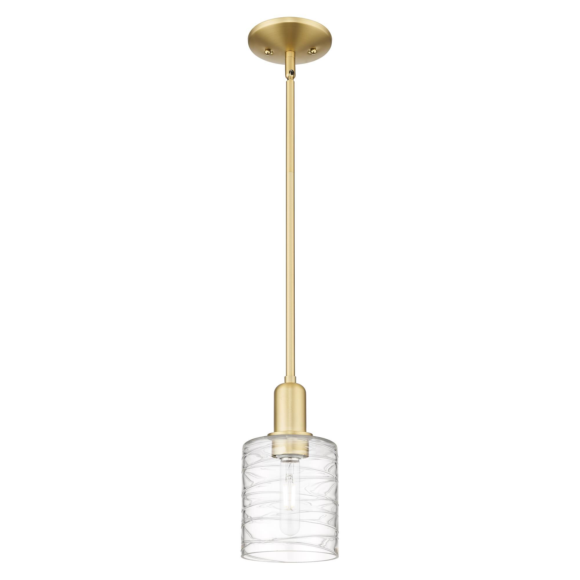 Shown in Satin Gold finish and Deco Swirl glass