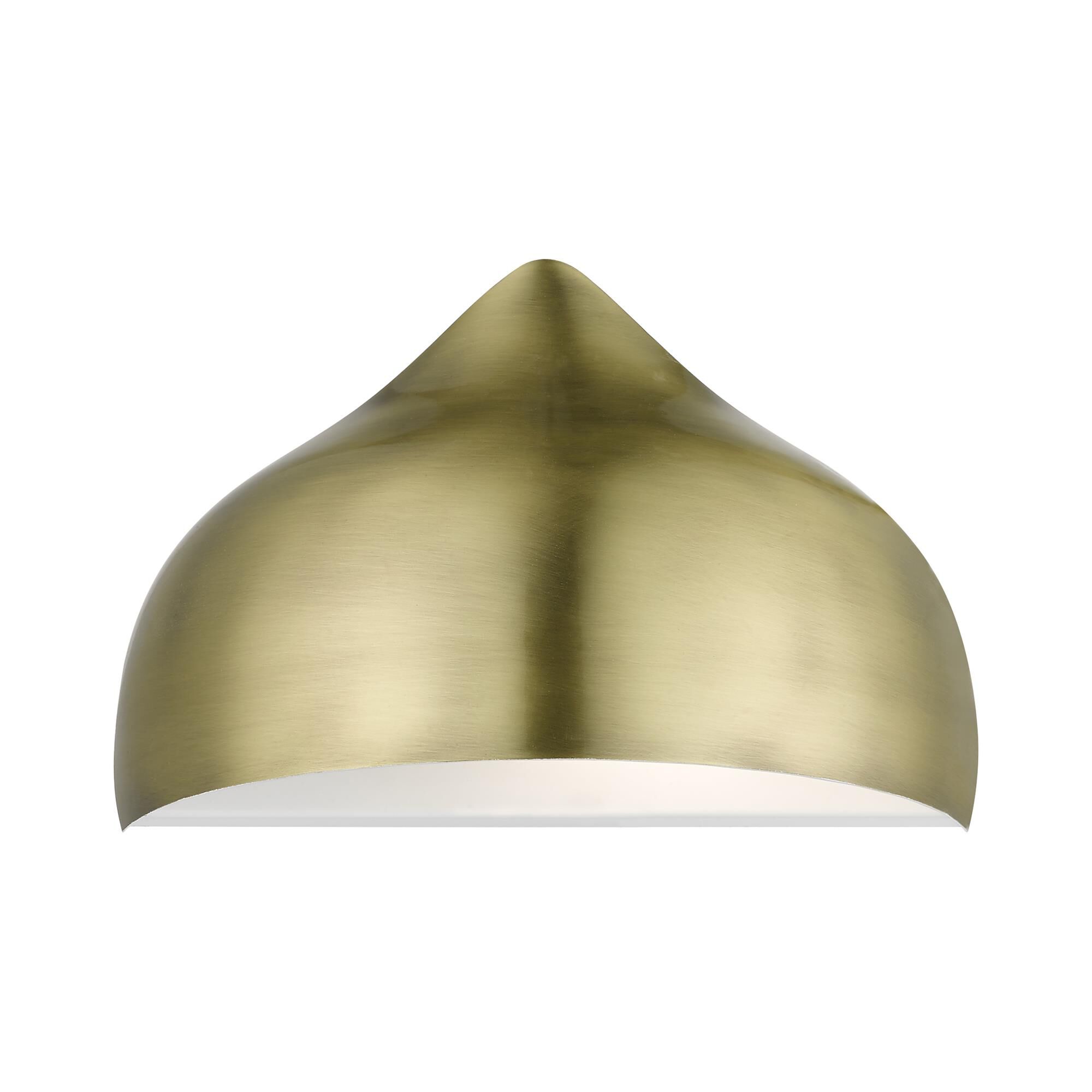 Shown in Antique Brass finish and Antique Brass with White Inside shade