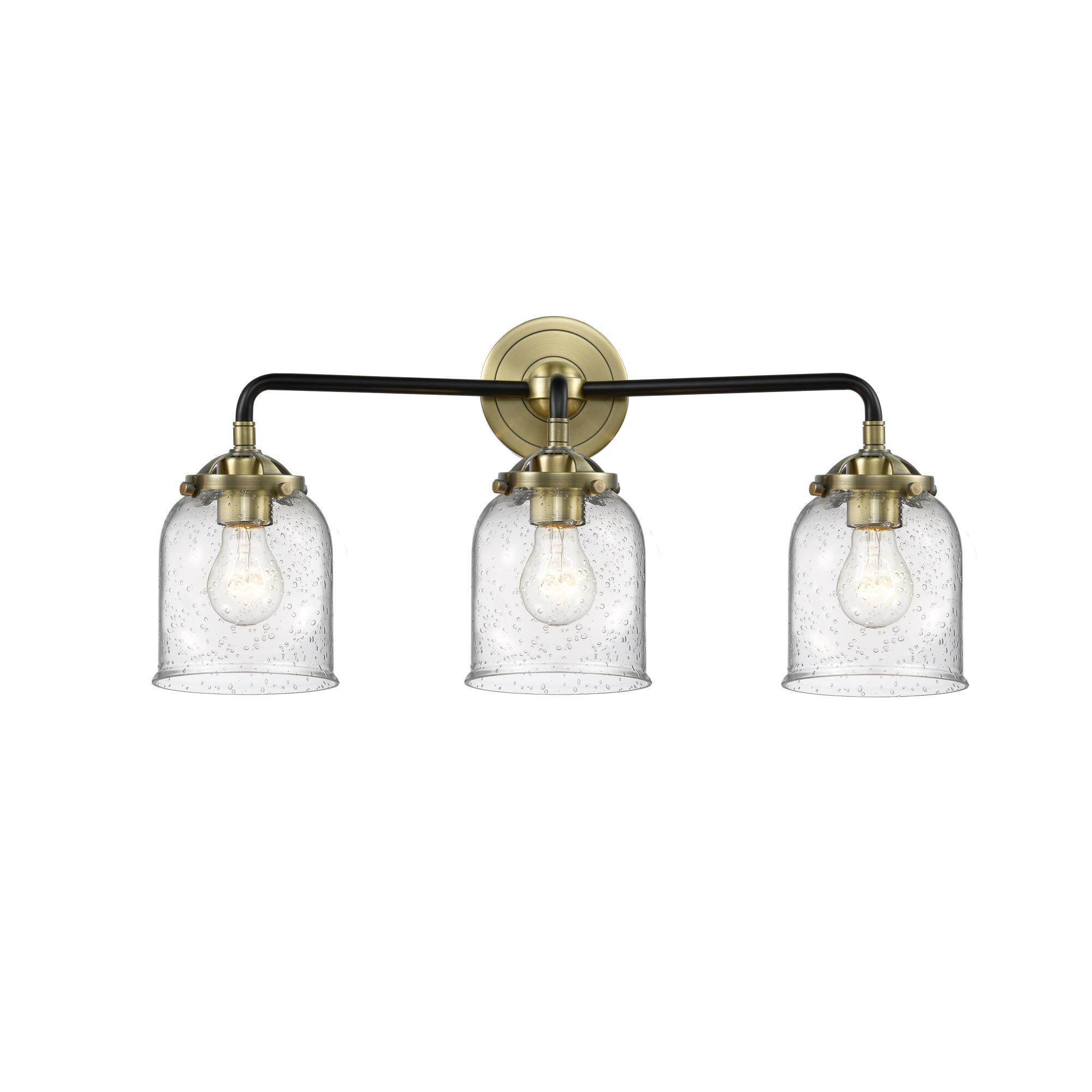 Shown in Black Antique Brass finish and Seedy glass