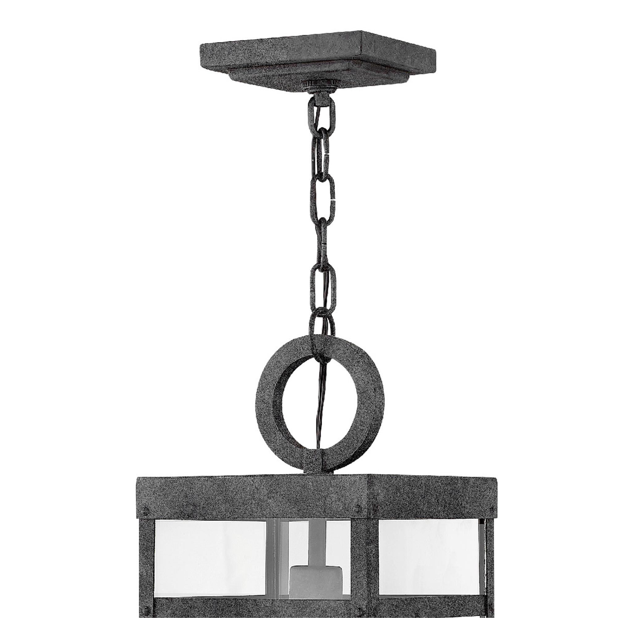 Shown in Aged Zinc finish and Clear glass