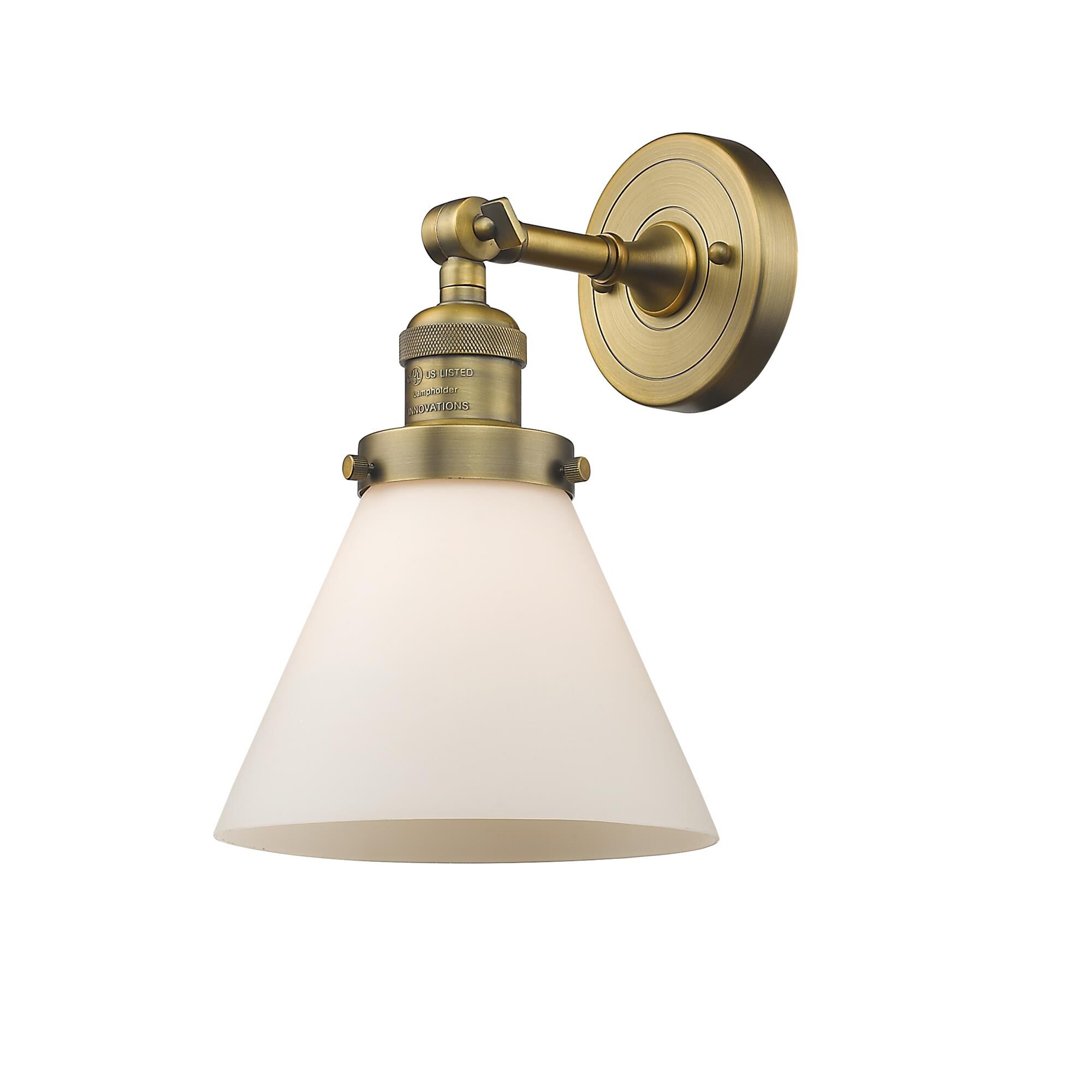 Shown in Brushed Brass finish and Matte White Cased glass