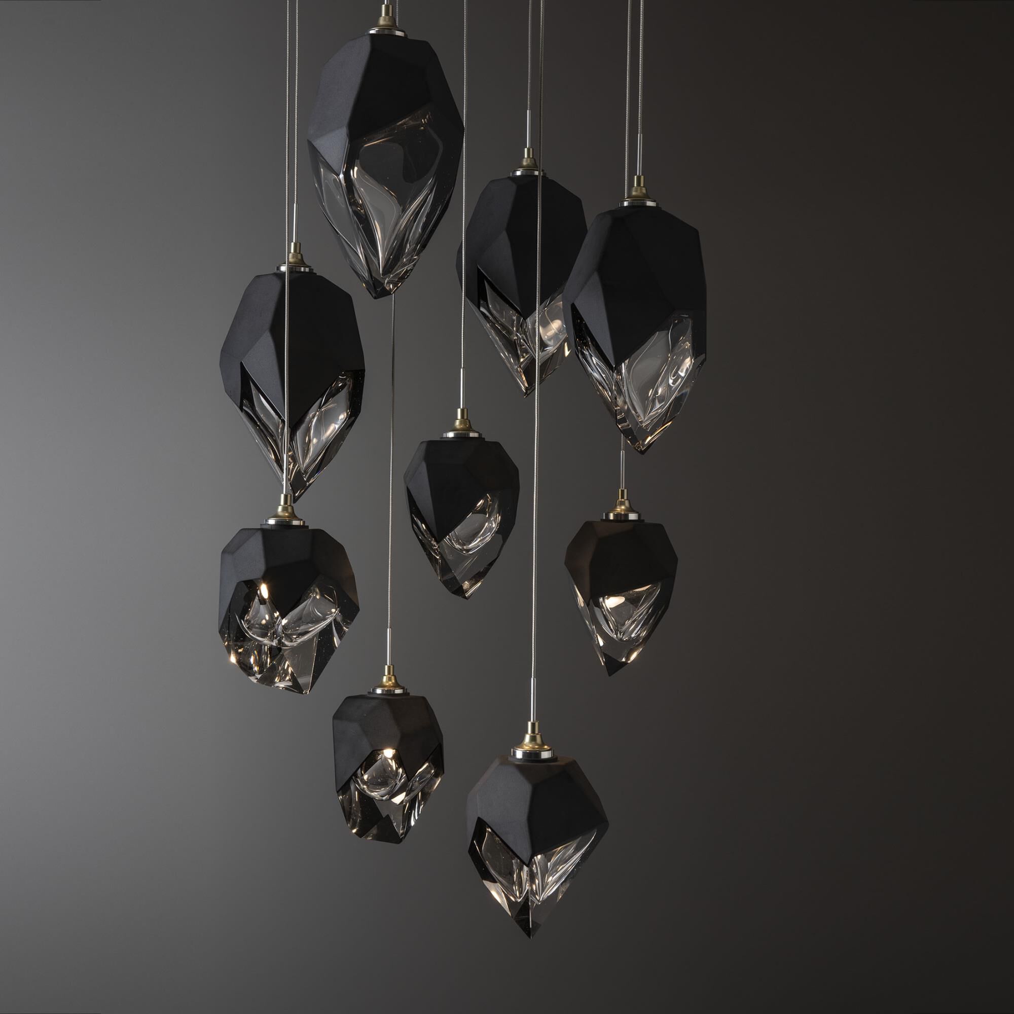 Shown in Modern Brass finish and Black glass and Black Glass shade