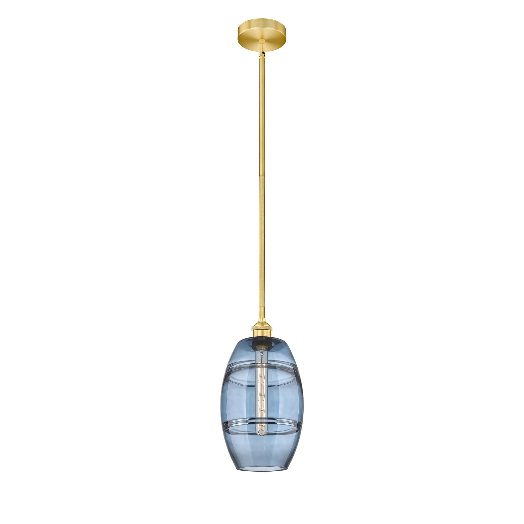 Shown in Satin Gold finish and Princess Blue glass