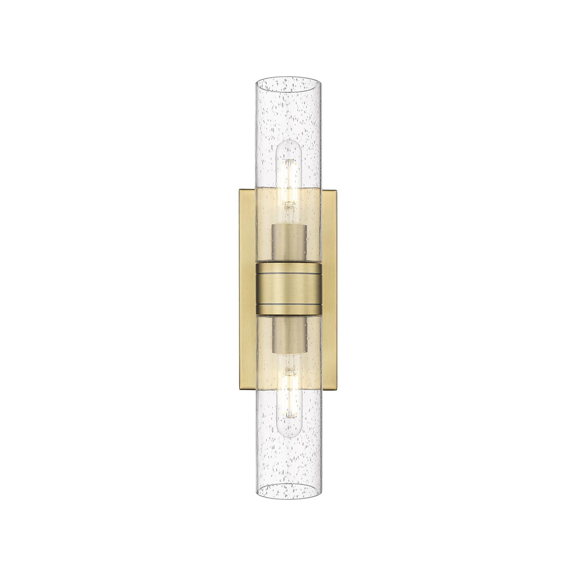 Shown in Brushed Brass finish and Seedy glass