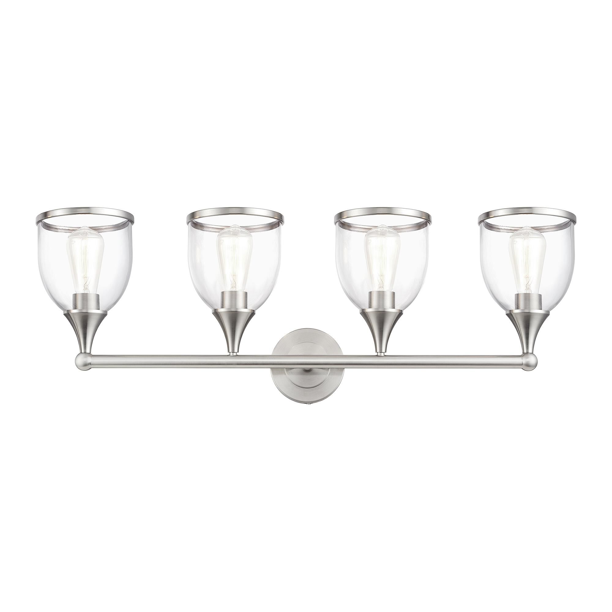 Shown in Brushed Nickel finish and Mouth Blown Clear glass