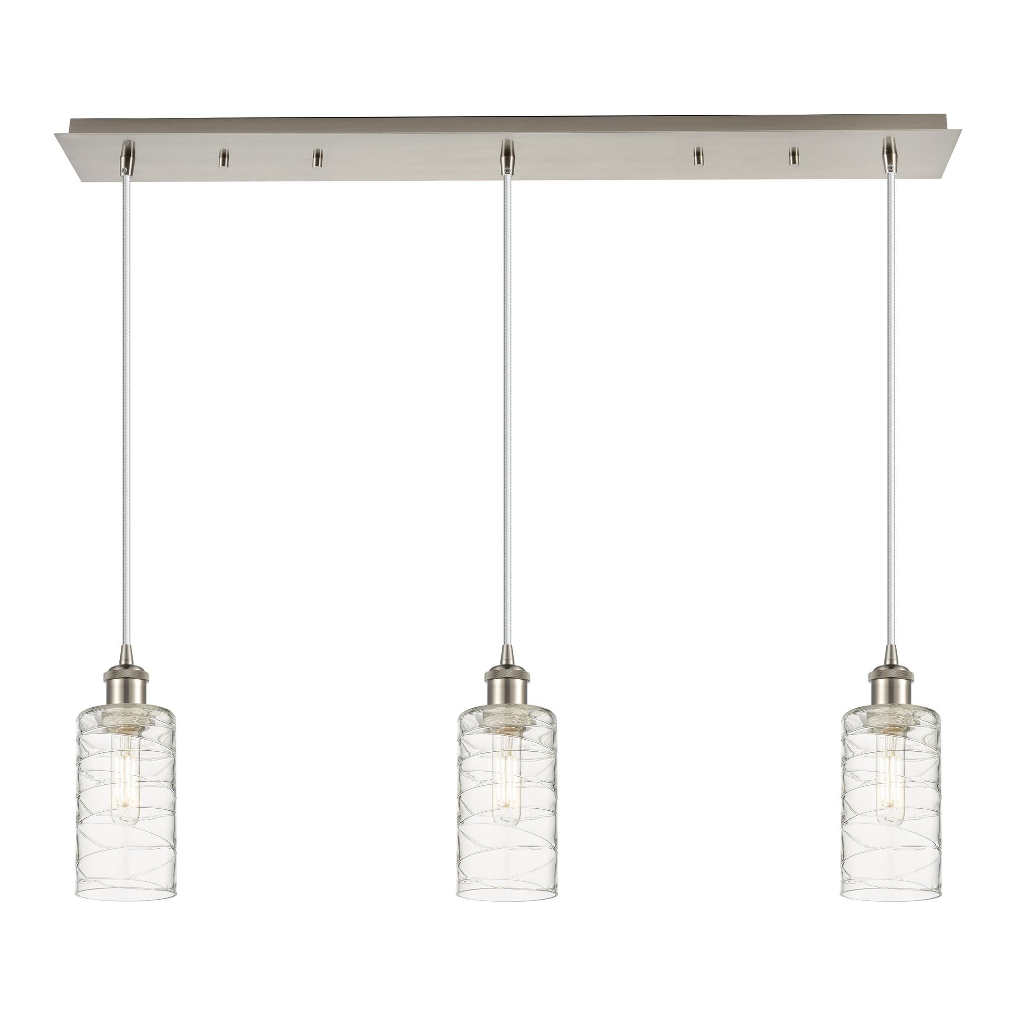 Shown in Satin Nickel finish and Deco Swirl shade