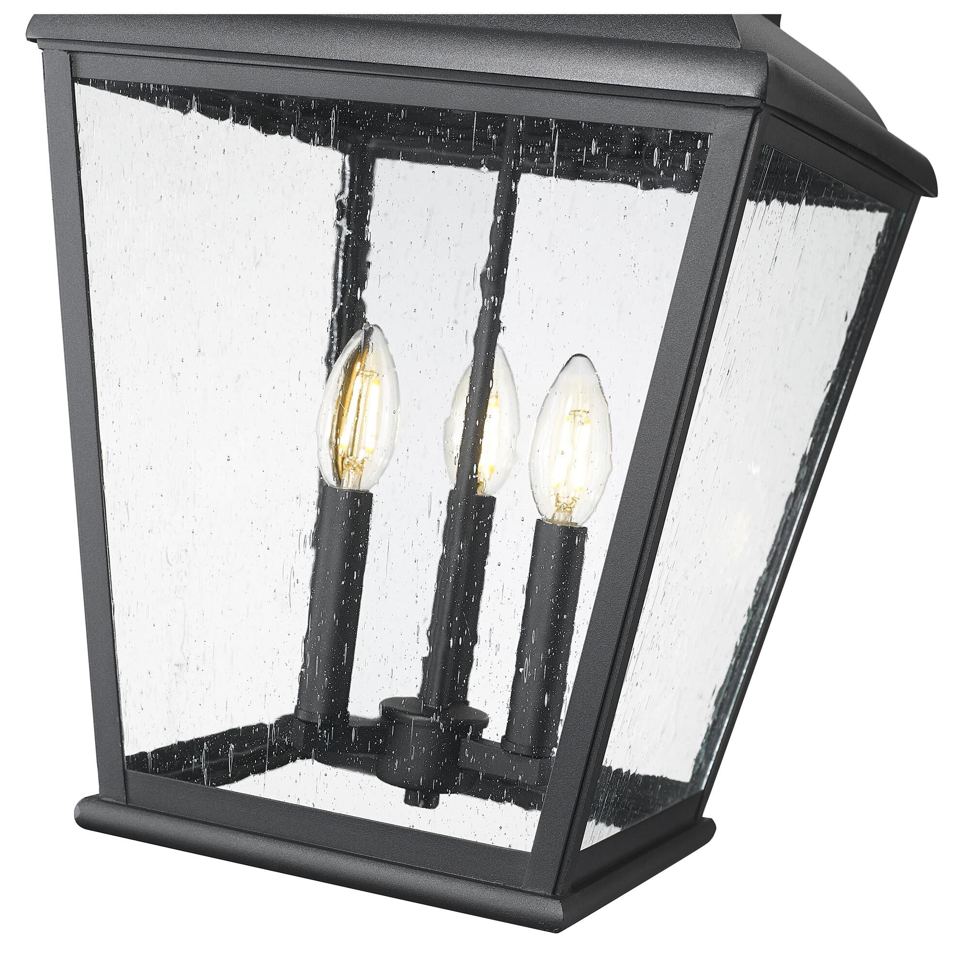 Shown in Sand Black finish and Clear Seedy glass