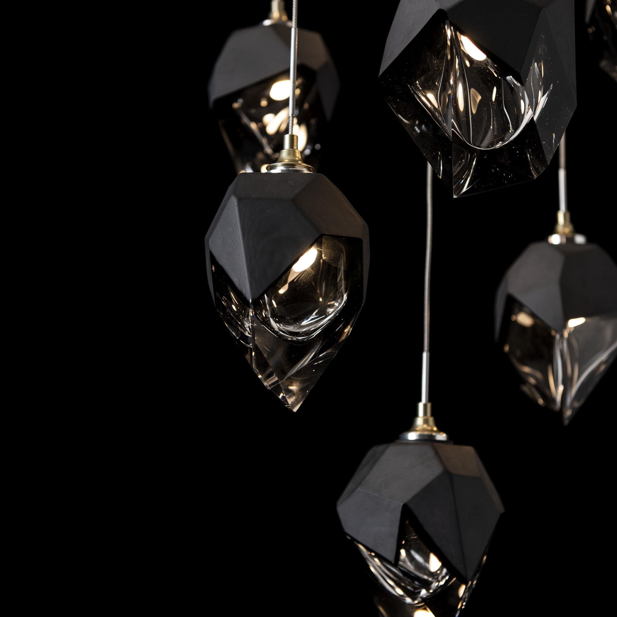 Shown in Modern Brass finish and Black glass and Black Glass shade