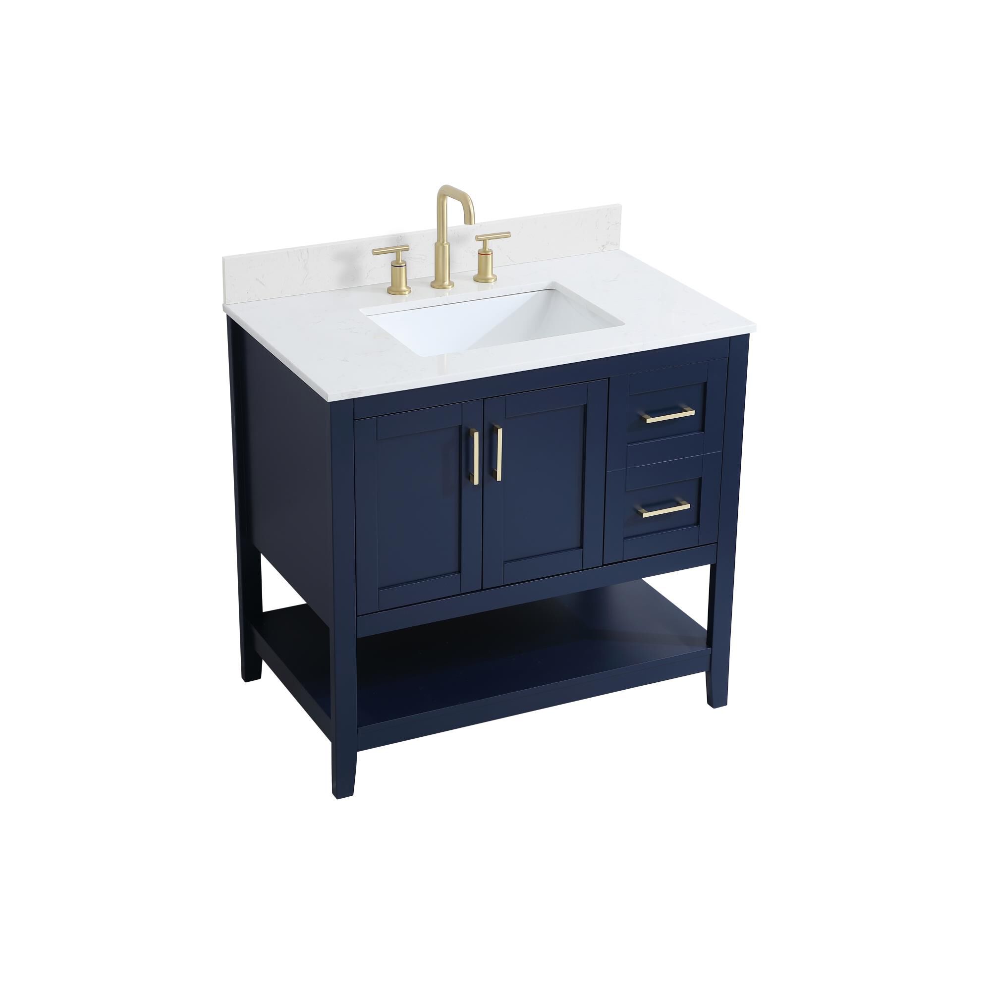Shown in Blue And Gold With Calacatta Quartz finish