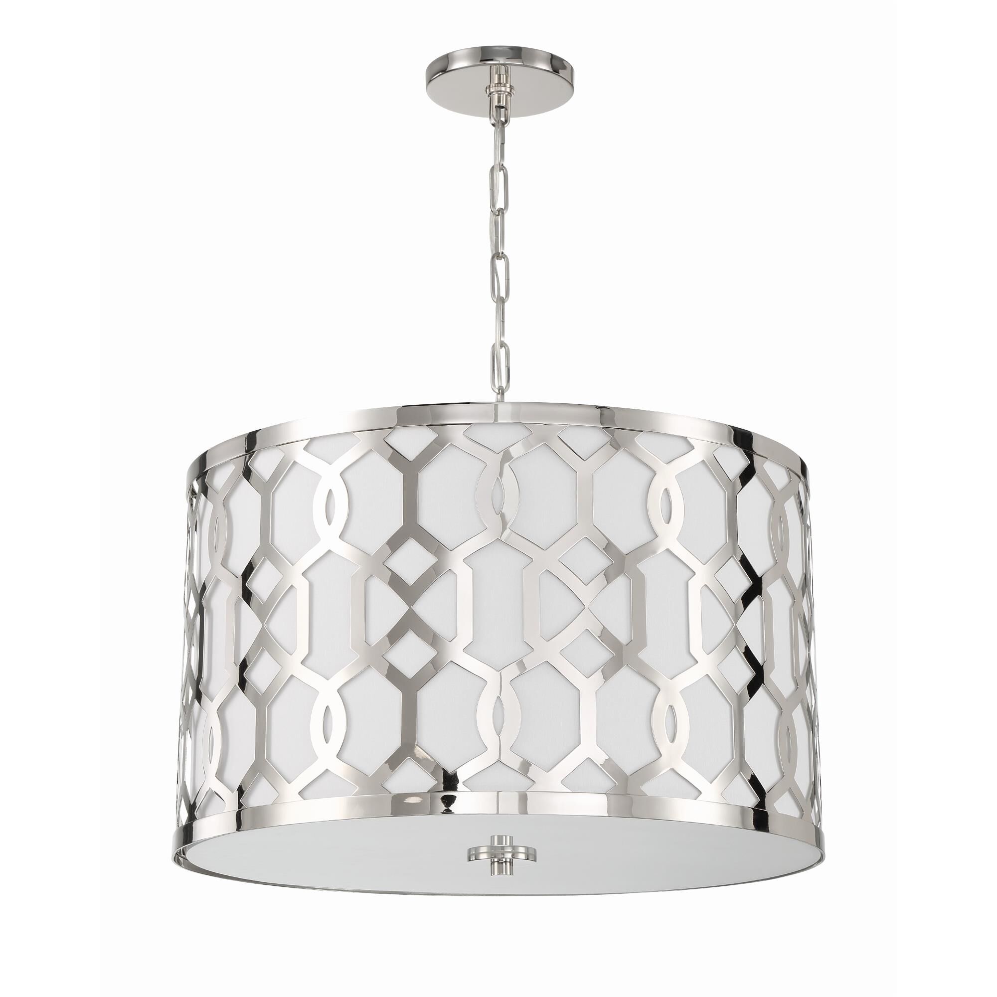 Shown in Polished Nickel finish and Silk glass and White shade