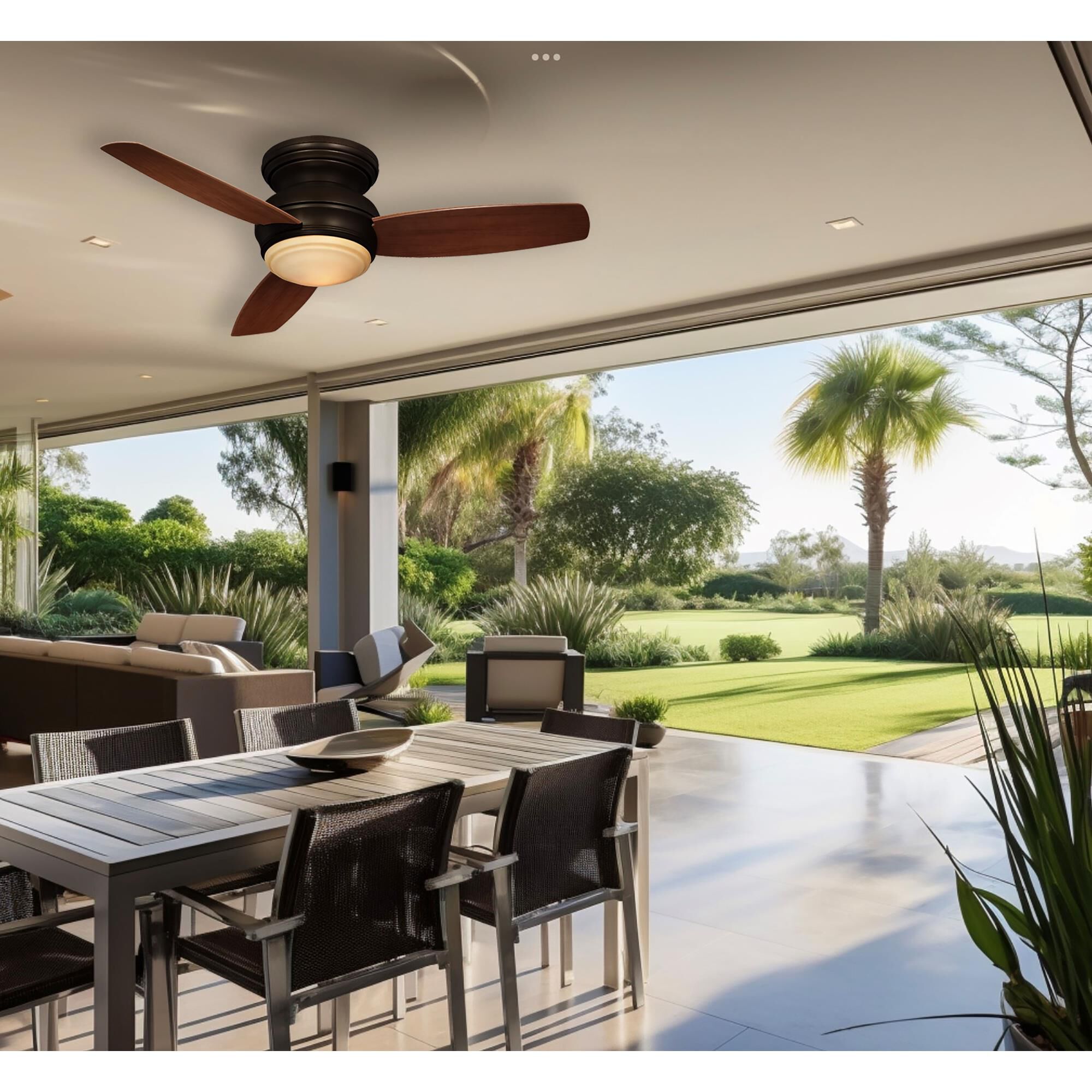 Traditional Concept Outdoor Rated 44 Inch Flush Mount Fan with Light Kit by Minka Aire