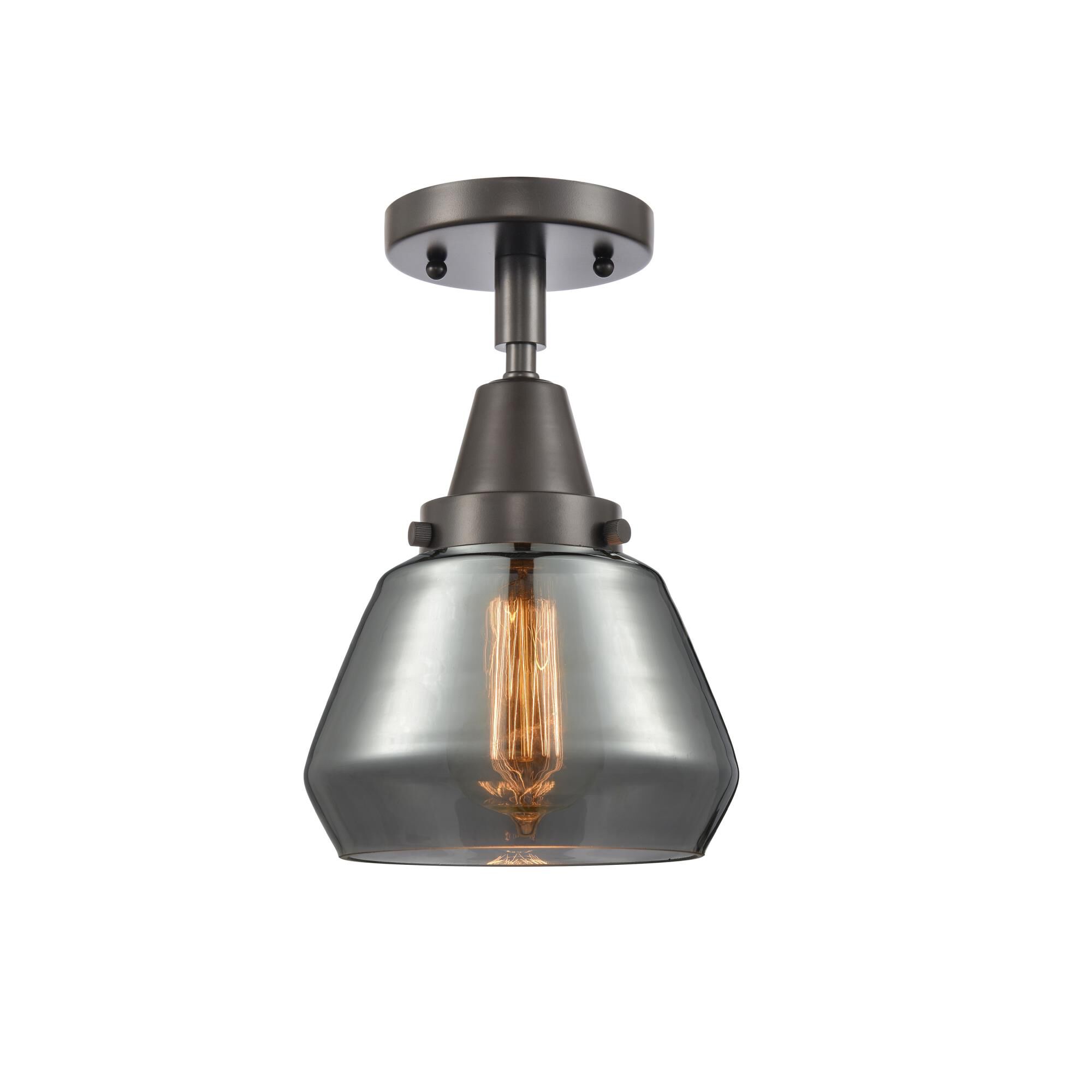 Shown in Oil Rubbed Bronze finish and Plated Smoke Fulton glass