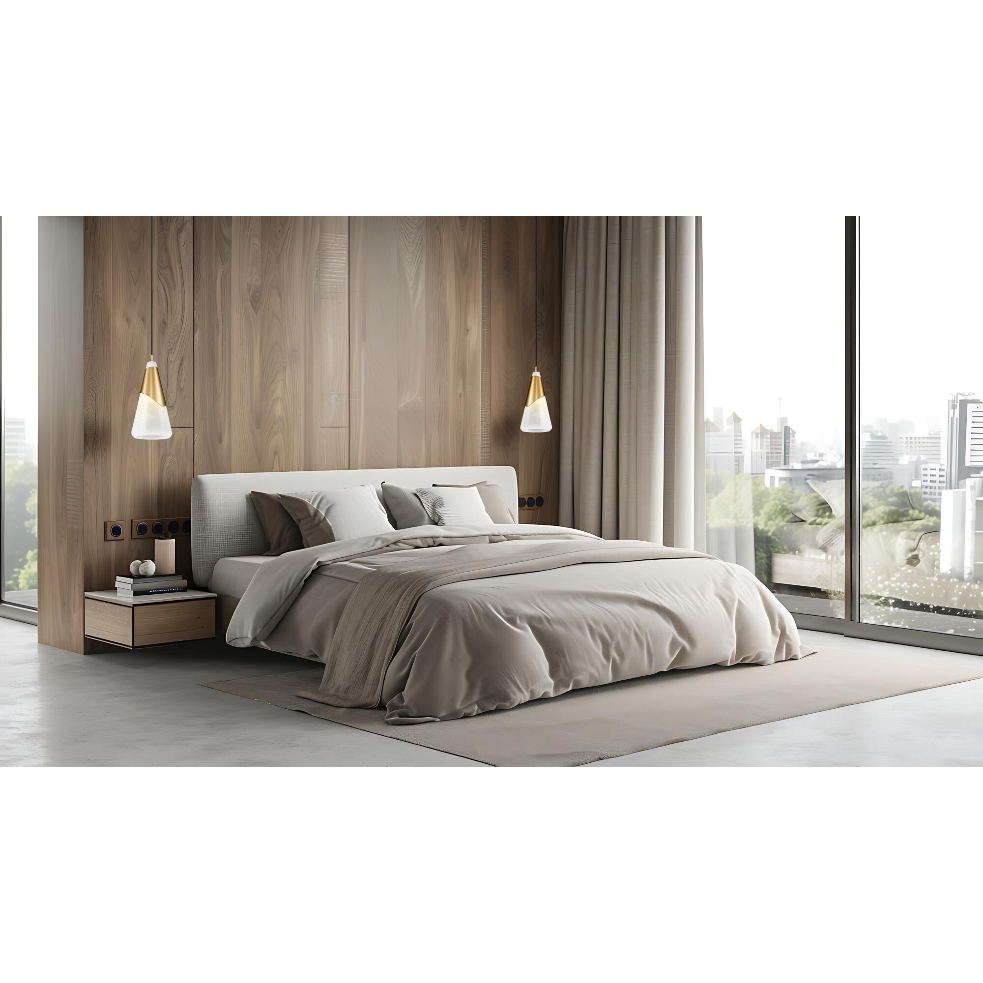 Shown in Modern Gold finish and White Swirl glass and White Swirl shade