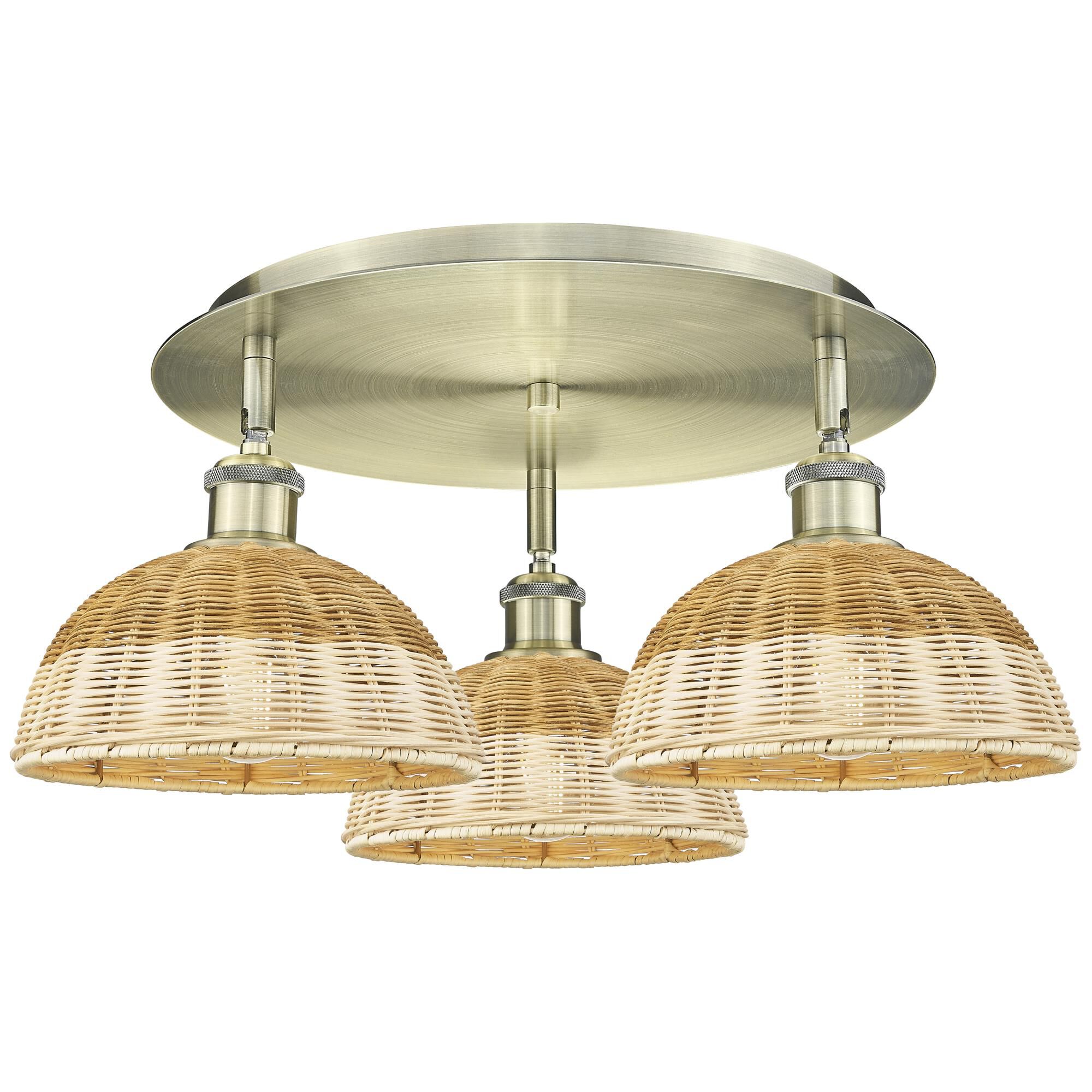Shown in Antique Brass finish and Natural shade