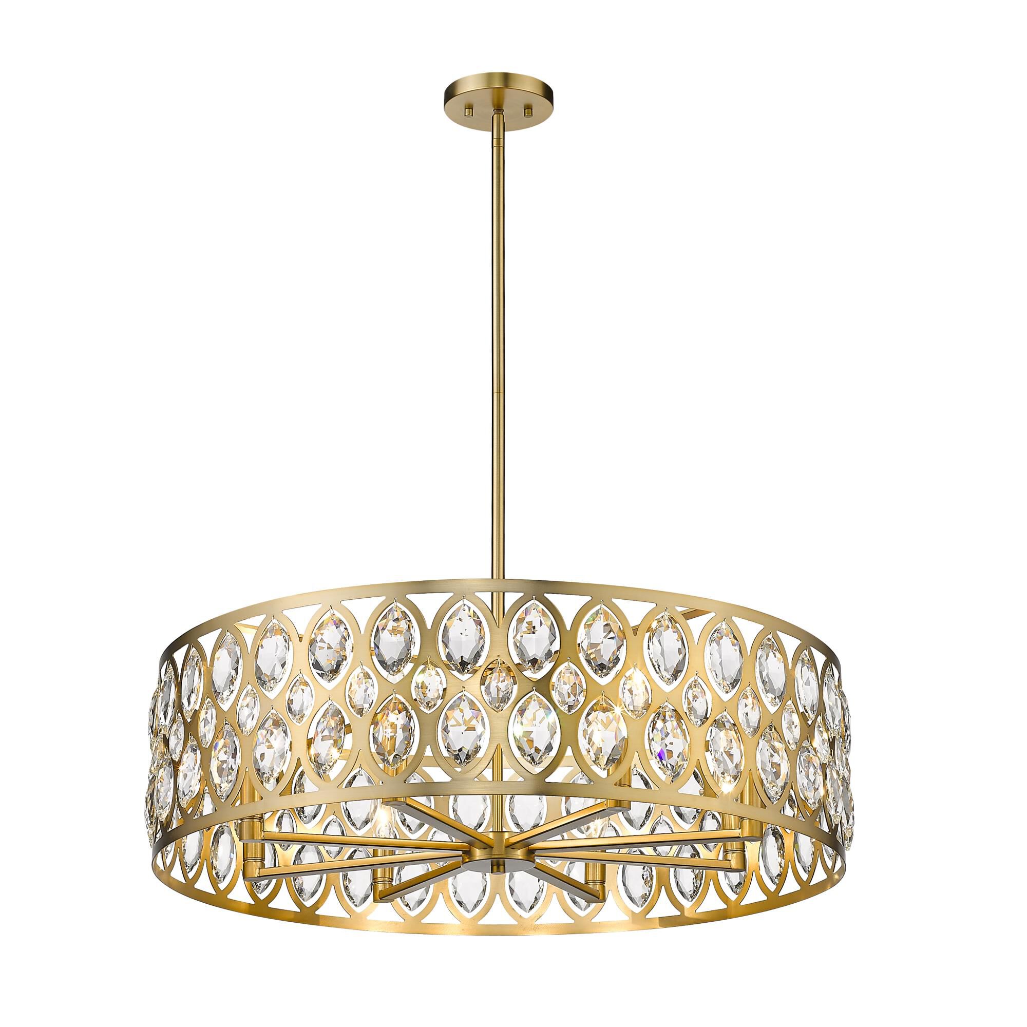 Shown in Heirloom Brass finish and Steel + K9 Crystal glass and Steel + K9 Crystal shade