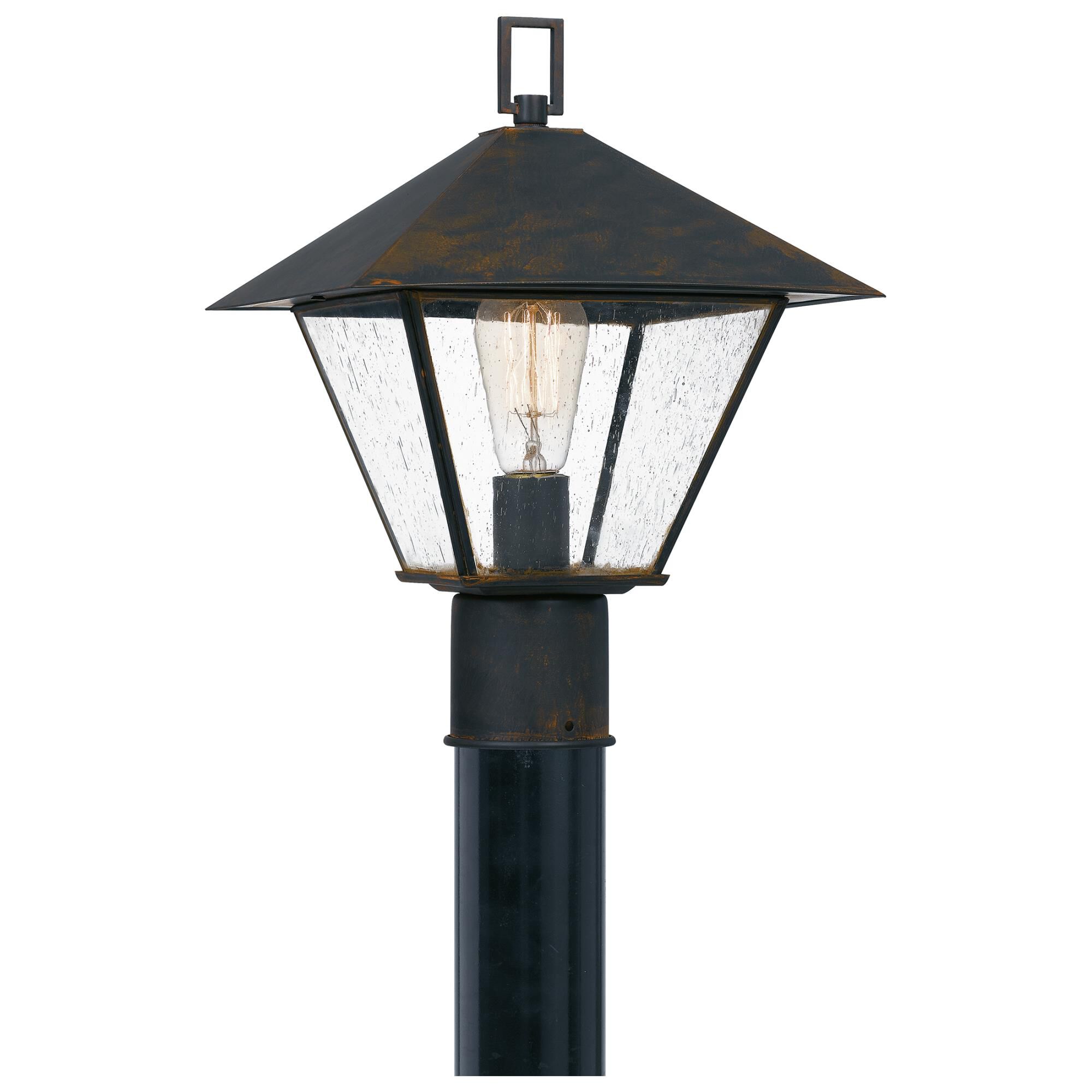 Shown in Industrial Bronze finish and Clear Seeded Glass shade