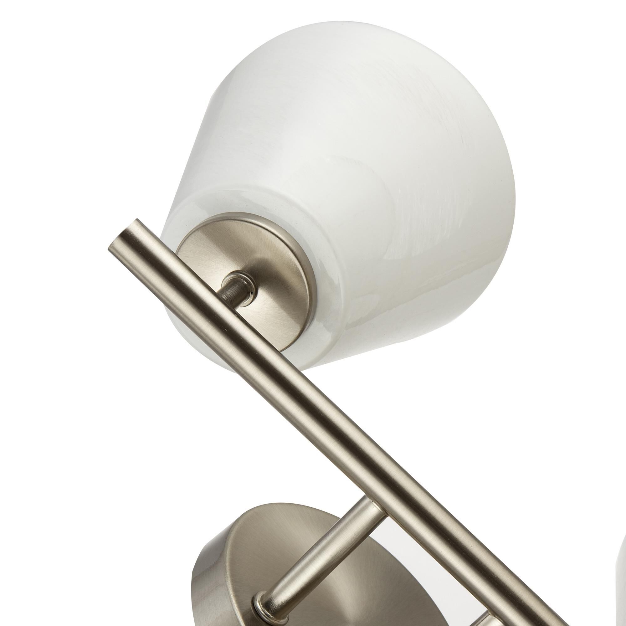 Shown in Brushed Nickel finish and Wispy White glass