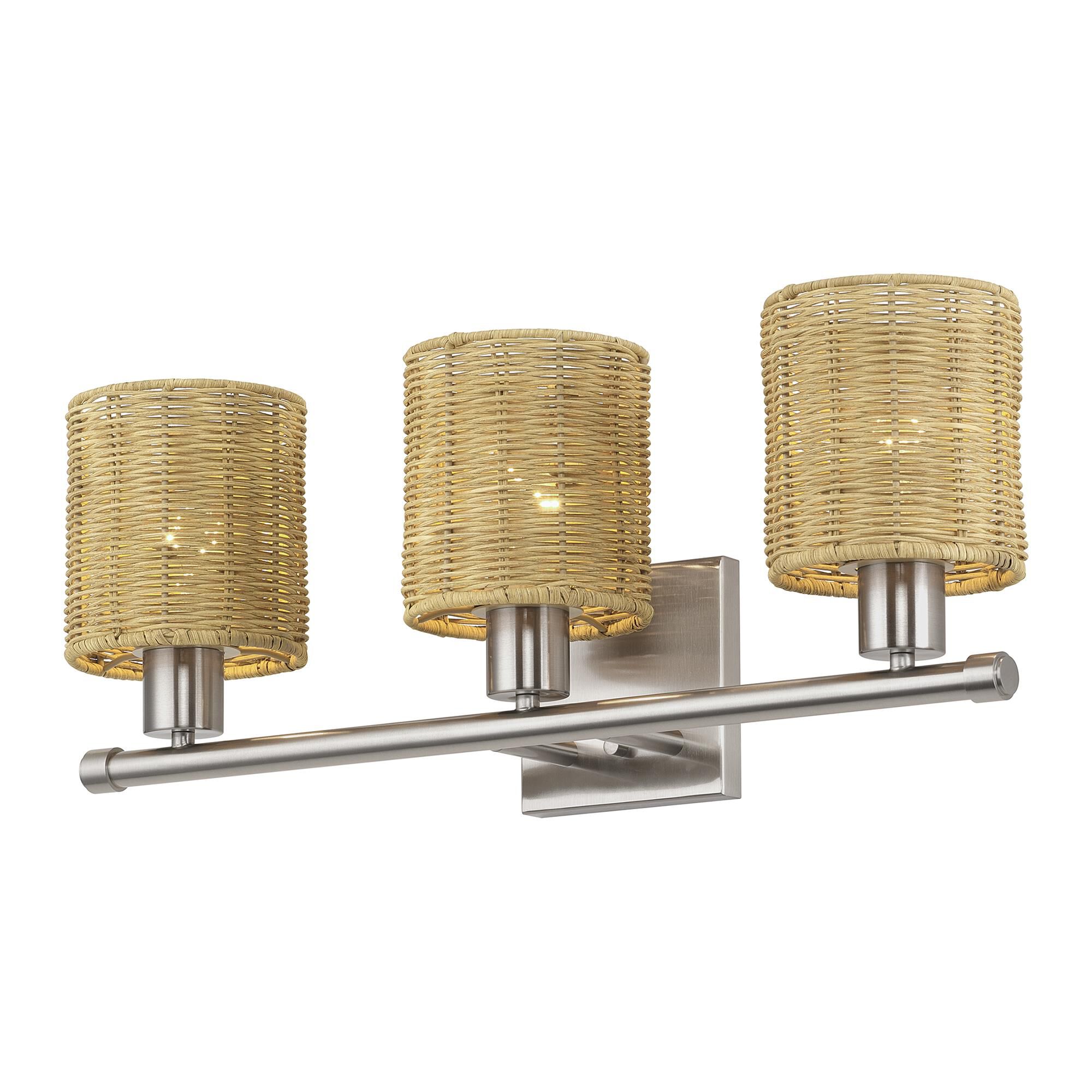 Shown in Brushed Nickel finish and Hand-Woven Rustic Walnut Color Rattan shade