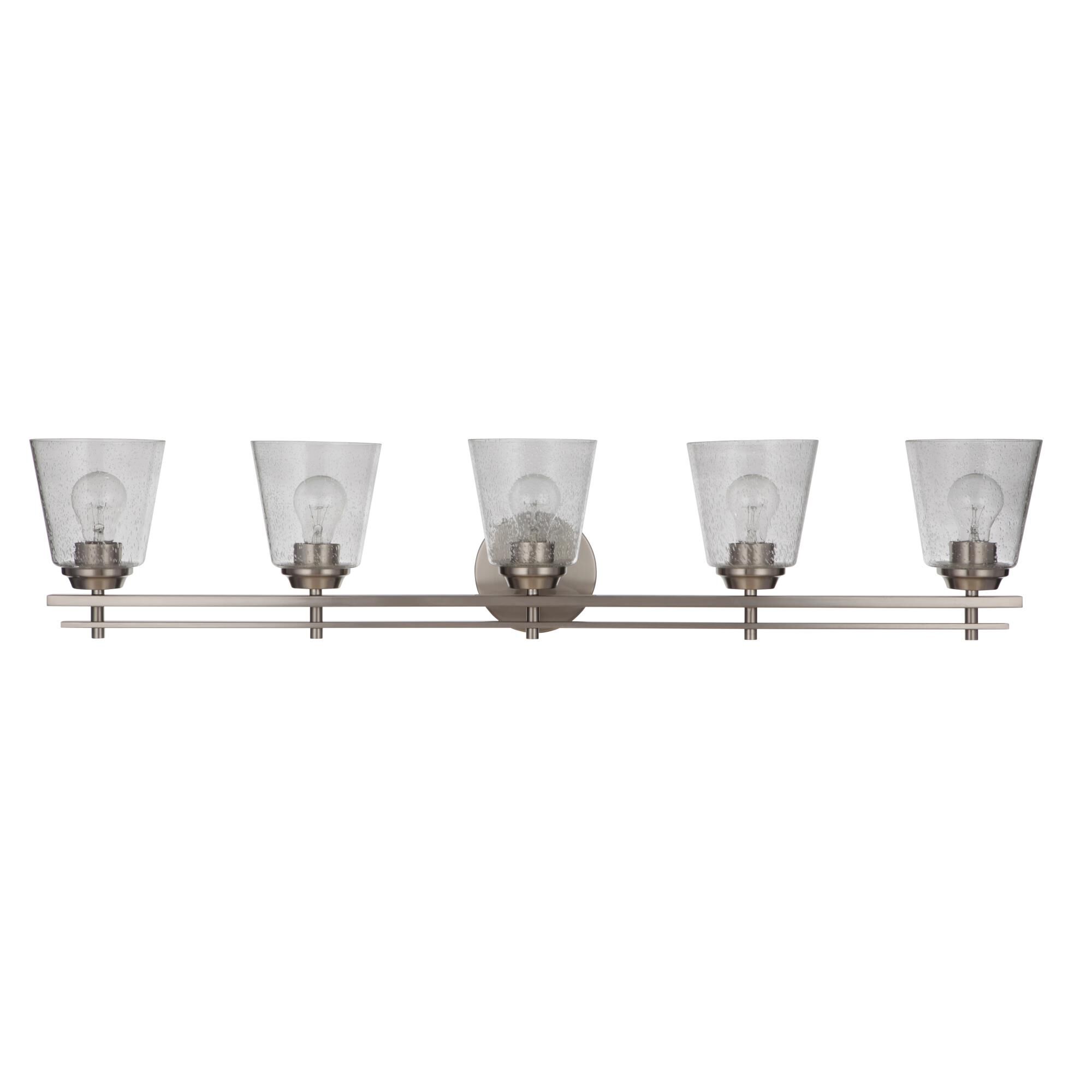 Shown in Brushed Polished Nickel finish and Clear Seeded glass and Glass shade