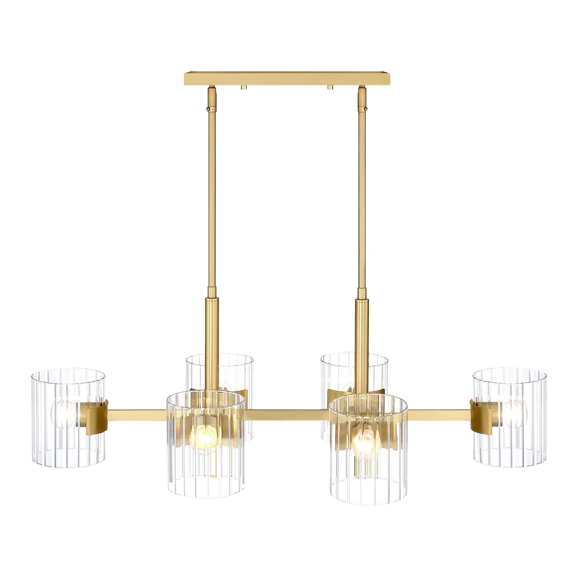 Shown in Brushed Gold finish and Clear Ribbed glass